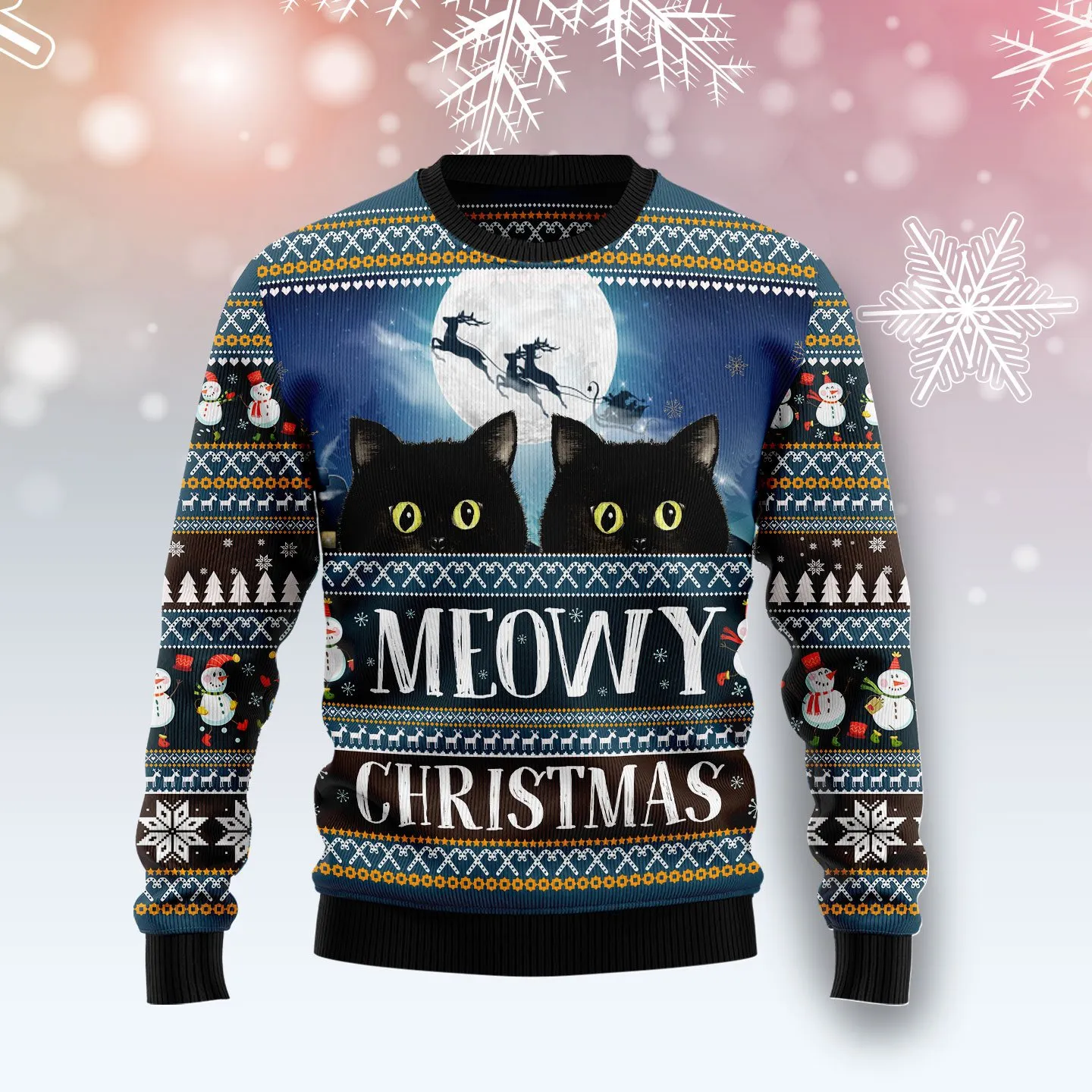 Christmas Ugly Sweater Black Cat Meowy Christmas Funny Unisex Sweater Gift