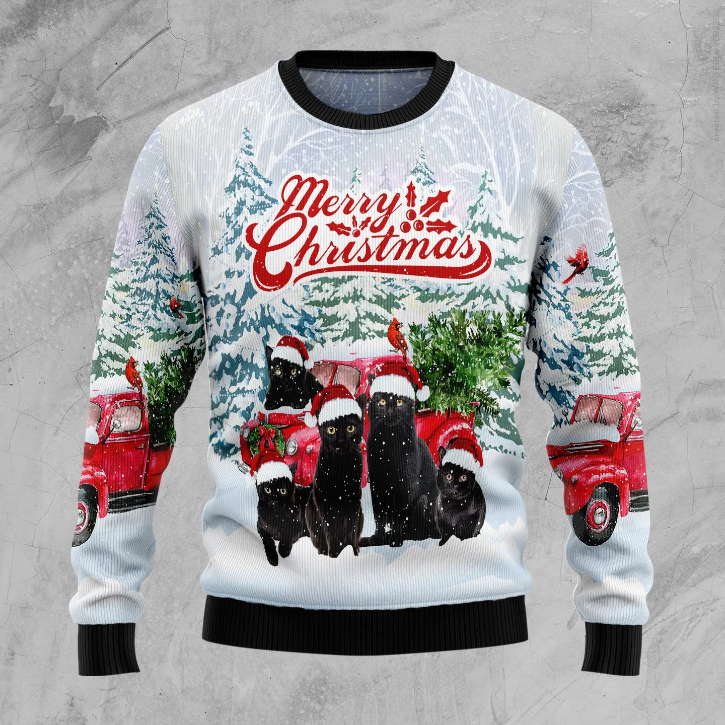 Christmas Ugly Sweater Black Cat Merry Christmas Funny Unisex Sweater Gift