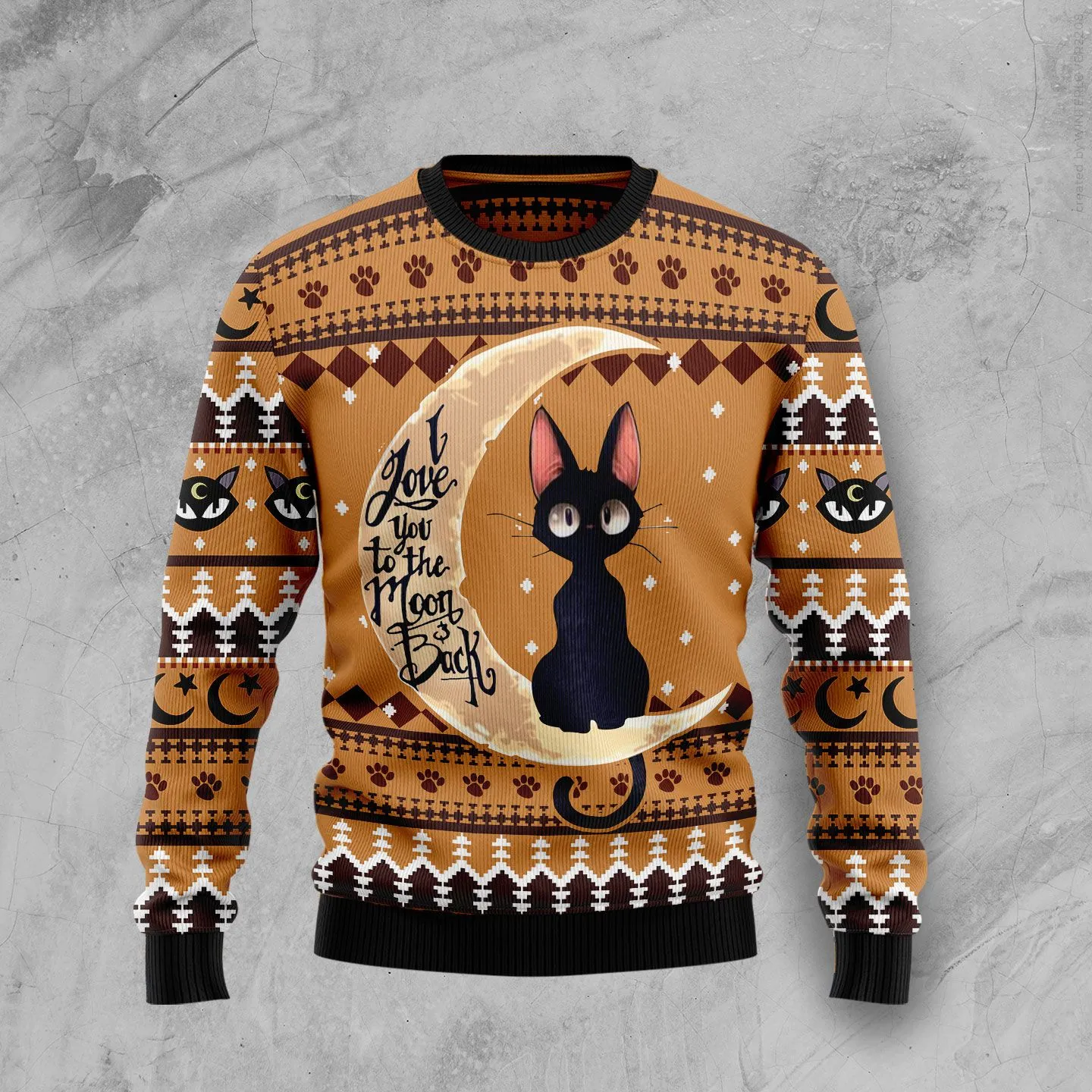 Christmas Ugly Sweater Black Cat Moon And Back Funny Unisex Sweater Gift