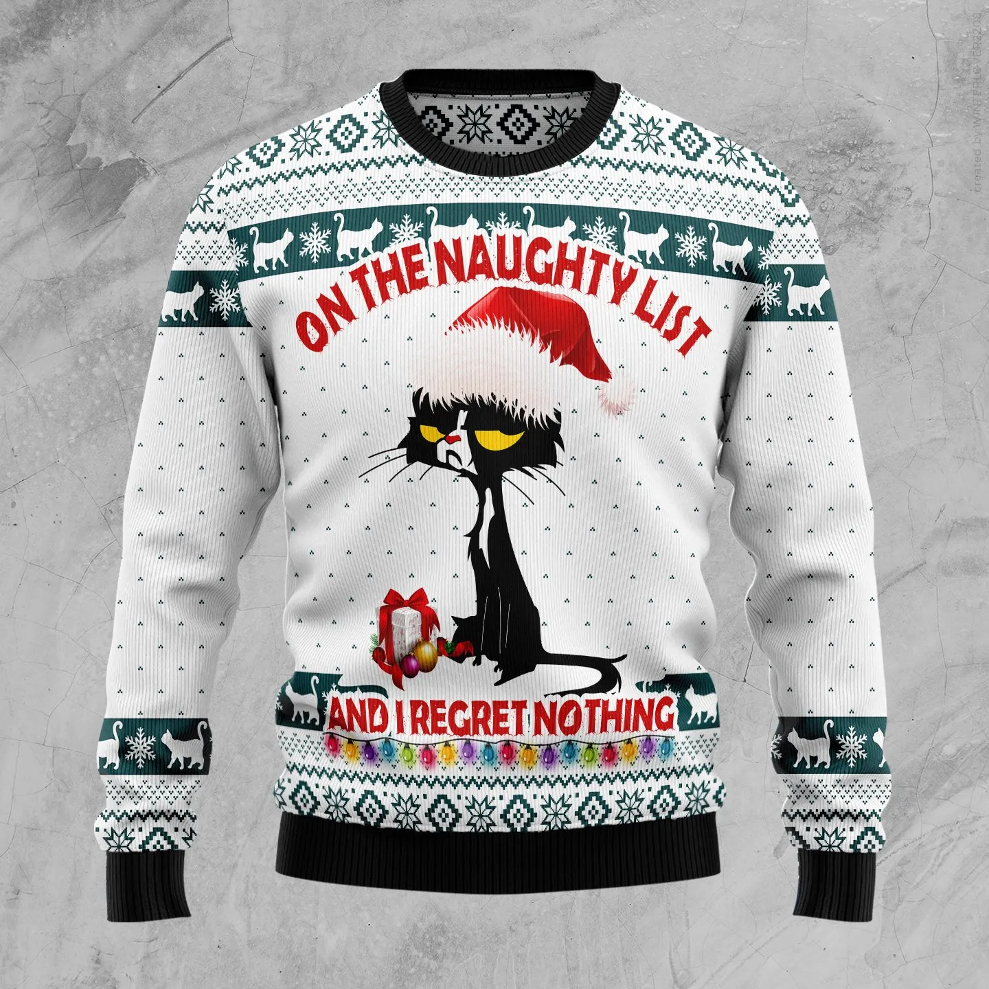 Christmas Ugly Sweater Black Cat Naughty List Funny Unisex Sweater Gift