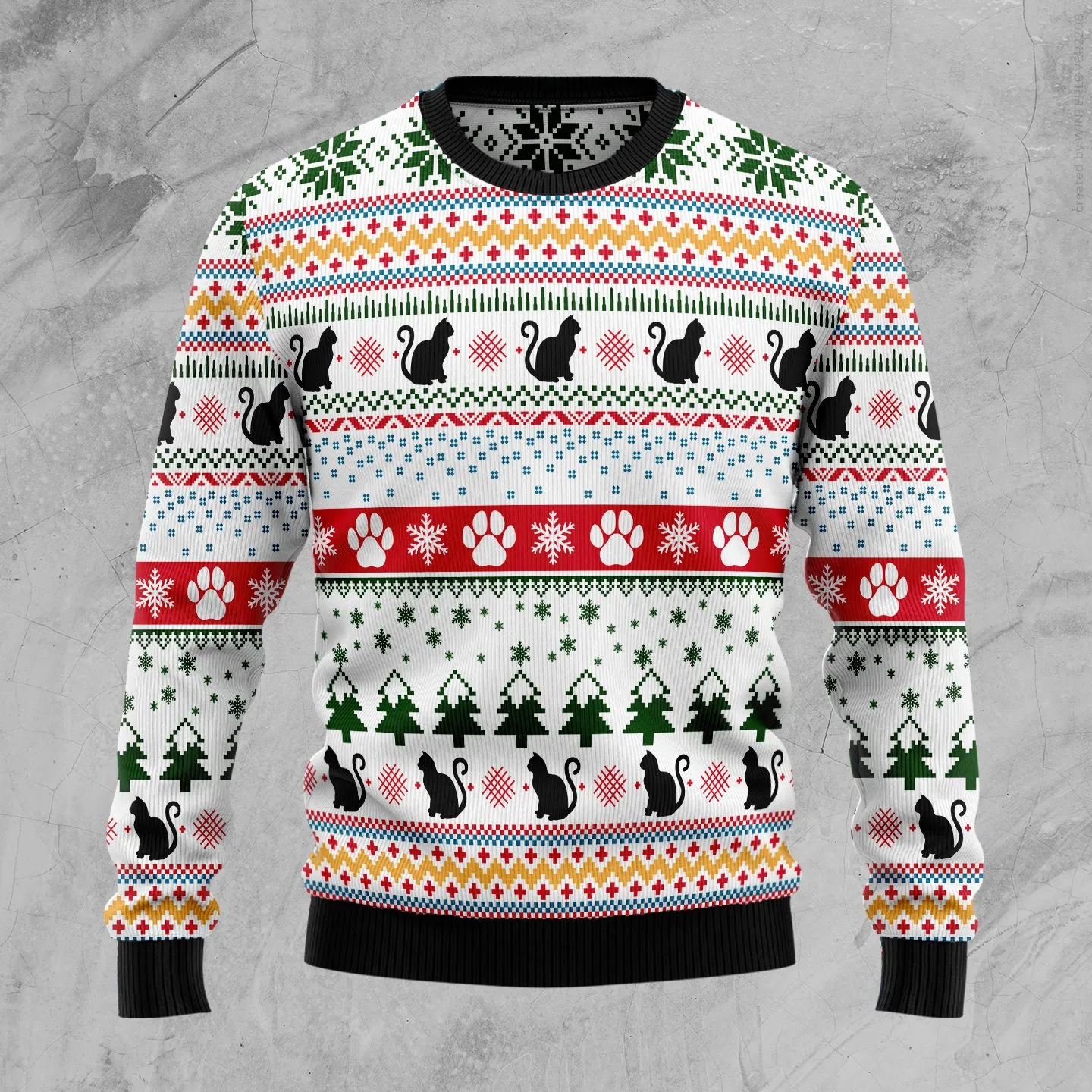Christmas Ugly Sweater Black Cat Pattern Funny Unisex Sweater Gift