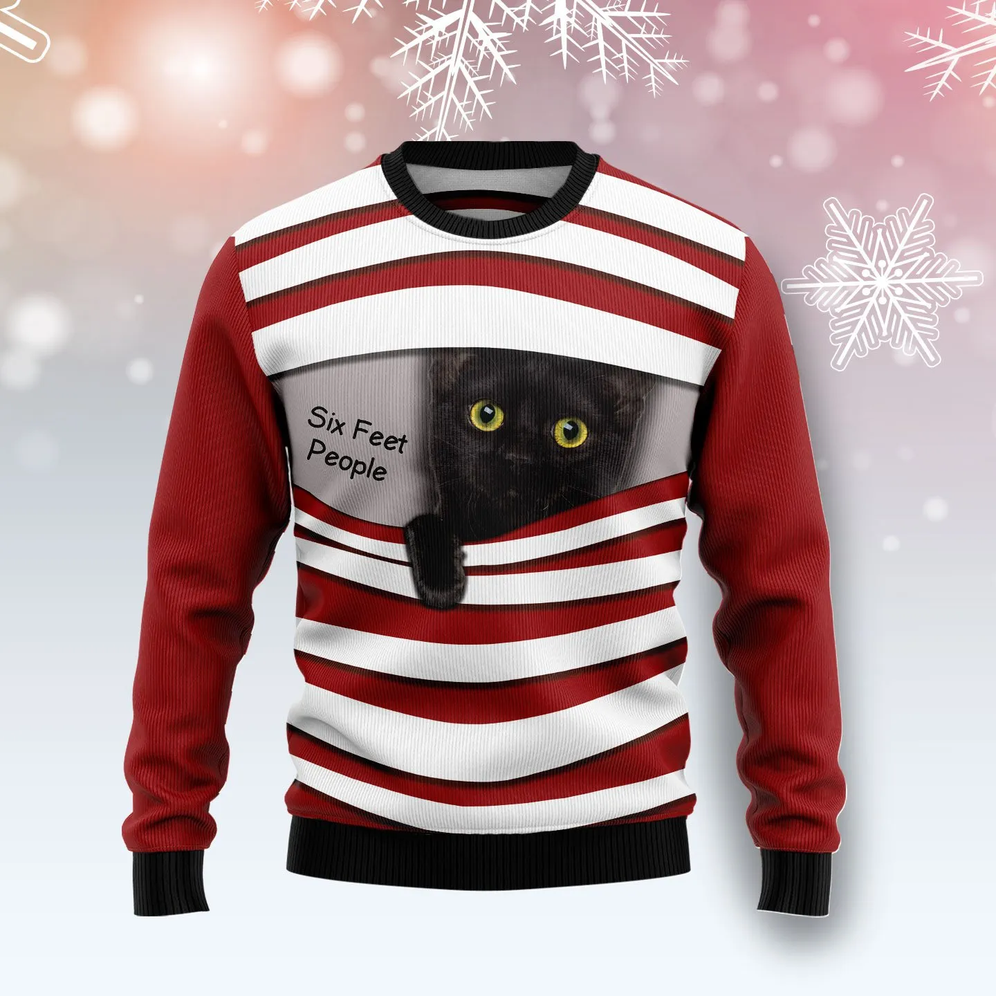 Christmas Ugly Sweater Black Cat Six Feet Funny Unisex Sweater Gift