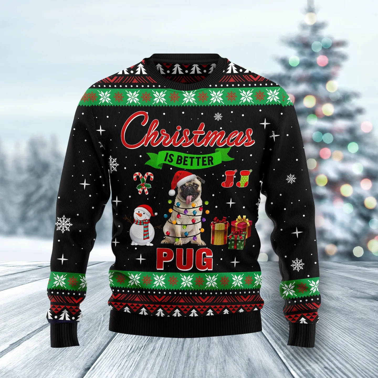 Christmas Ugly Sweater Christmas Pug Funny Unisex Sweater Gift