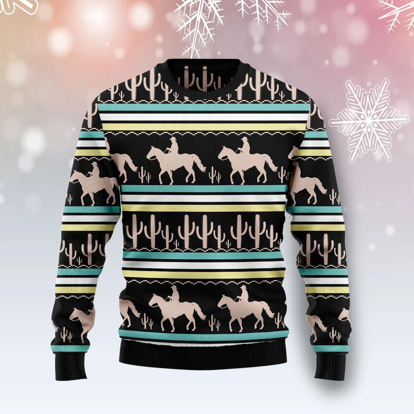 Christmas Ugly Sweater Cowboy Cactus Funny Unisex Sweater Gift