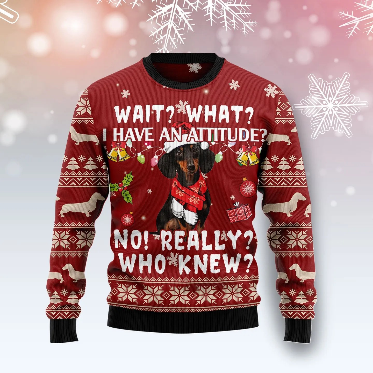 Christmas Ugly Sweater Dachshund Attitude Funny Unisex Sweater Gift