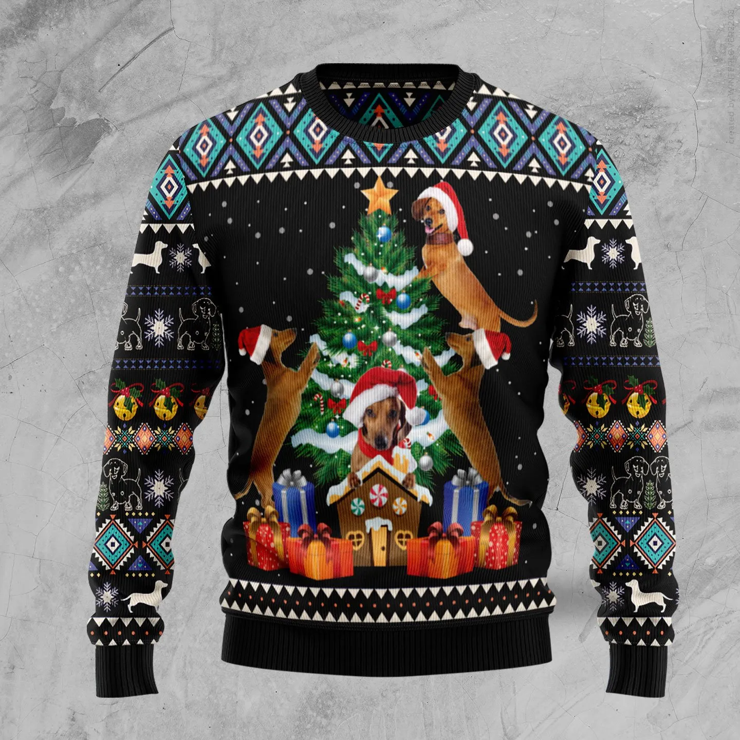 Christmas Ugly Sweater Dachshund Group Christmas Tree Funny Unisex Sweater Gift