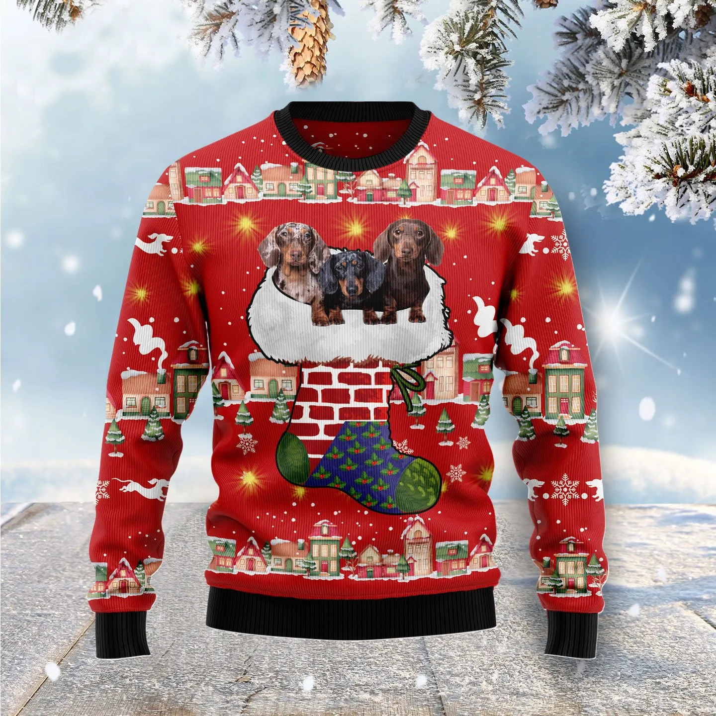 Christmas Ugly Sweater Dachshund Light Up Funny Unisex Sweater Gift