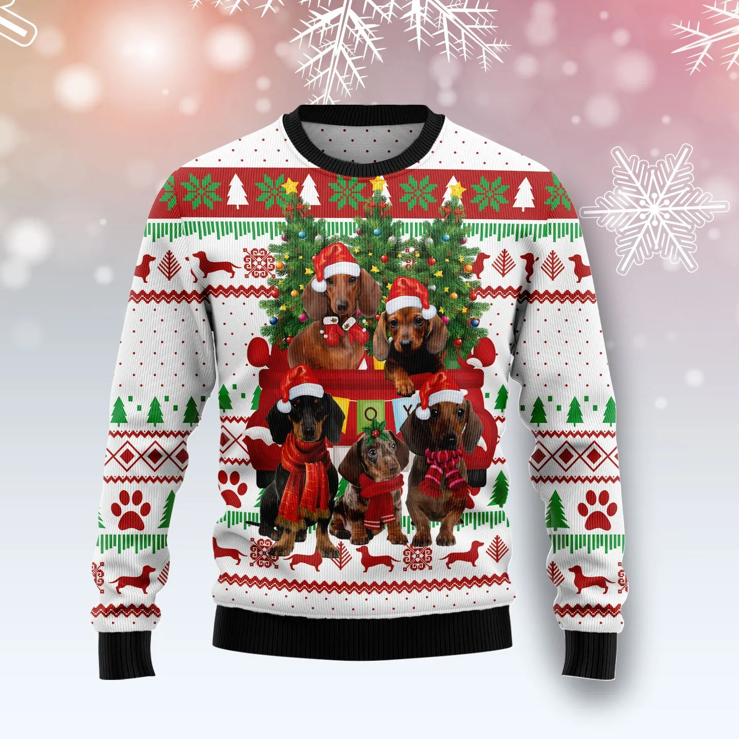 Christmas Ugly Sweater Dachshund Red Truck Funny Unisex Sweater Gift