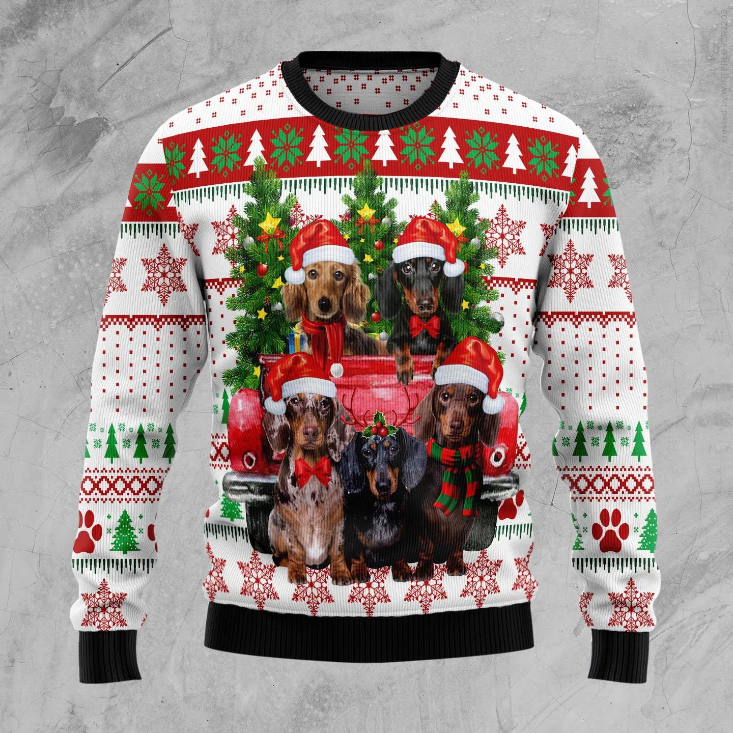 Christmas Ugly Sweater Dachshund Red Truck Funny Unisex Sweater Gift