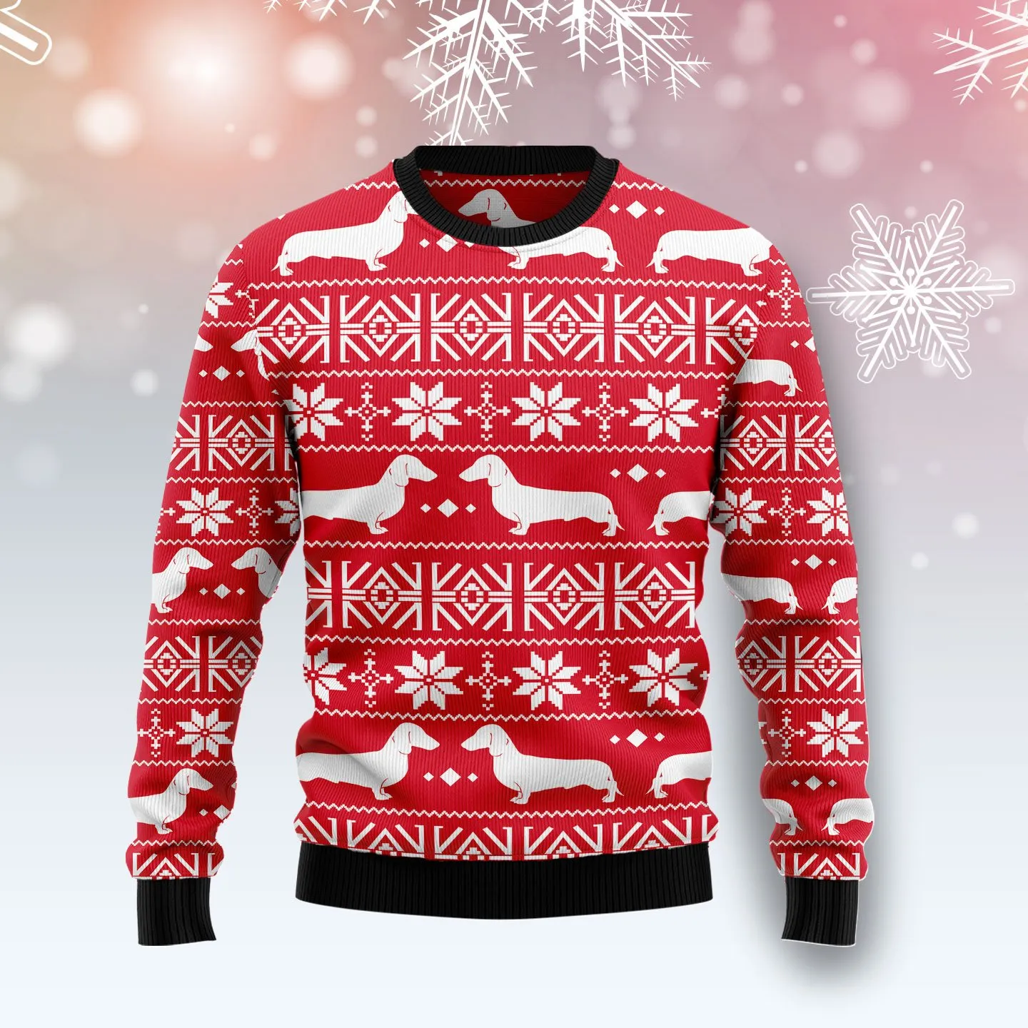 Christmas Ugly Sweater Dachshund Red Xmas Pattern Funny Unisex Sweater Gift
