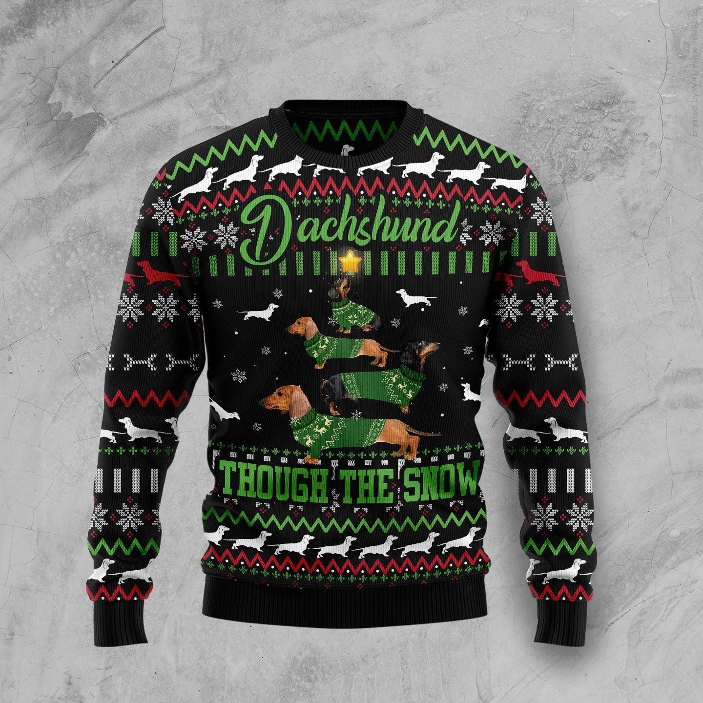 Christmas Ugly Sweater Dachshund Through Snow Funny Unisex Sweater Gift