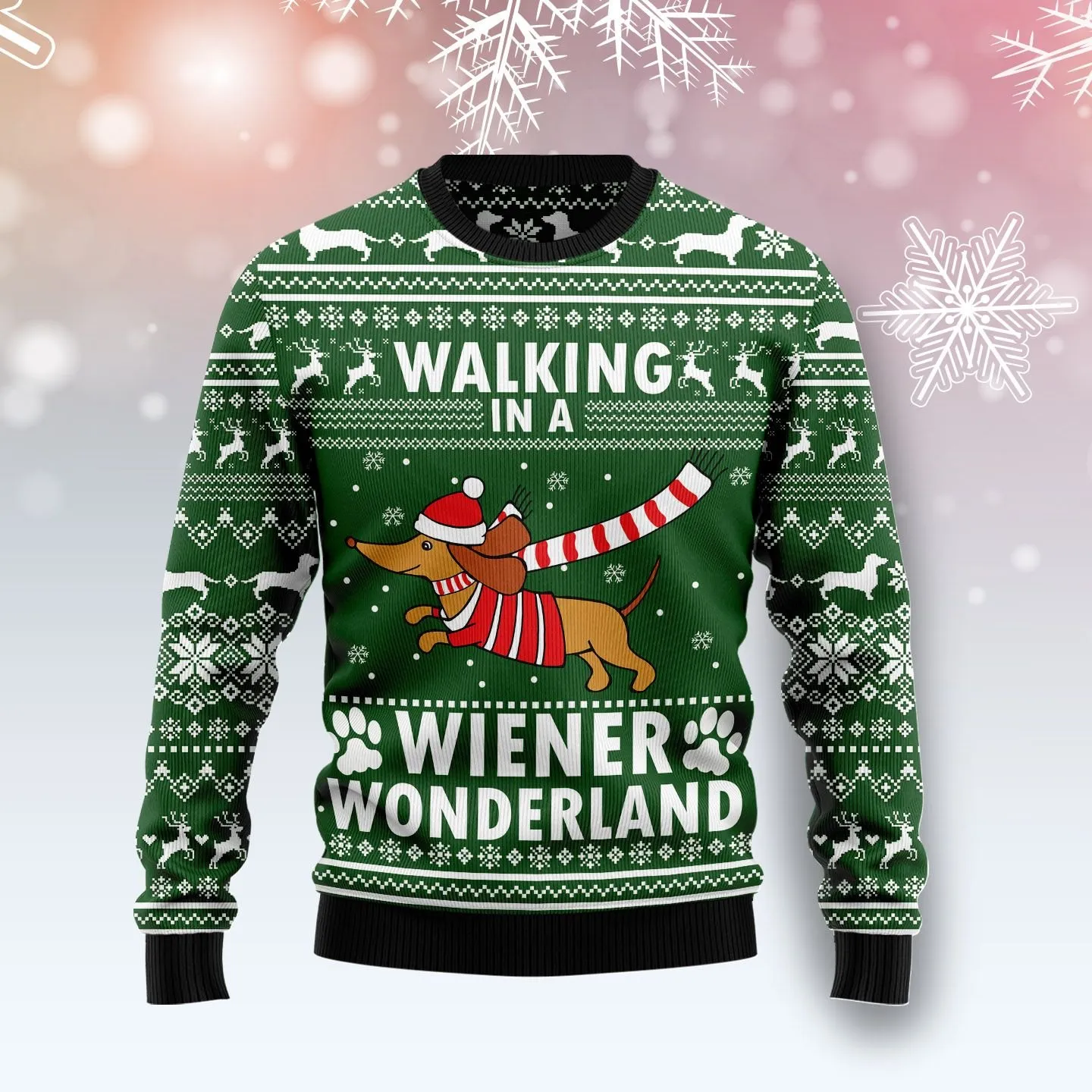 Christmas Ugly Sweater Dachshund Weiner Wonderland Funny Unisex Sweater Gift