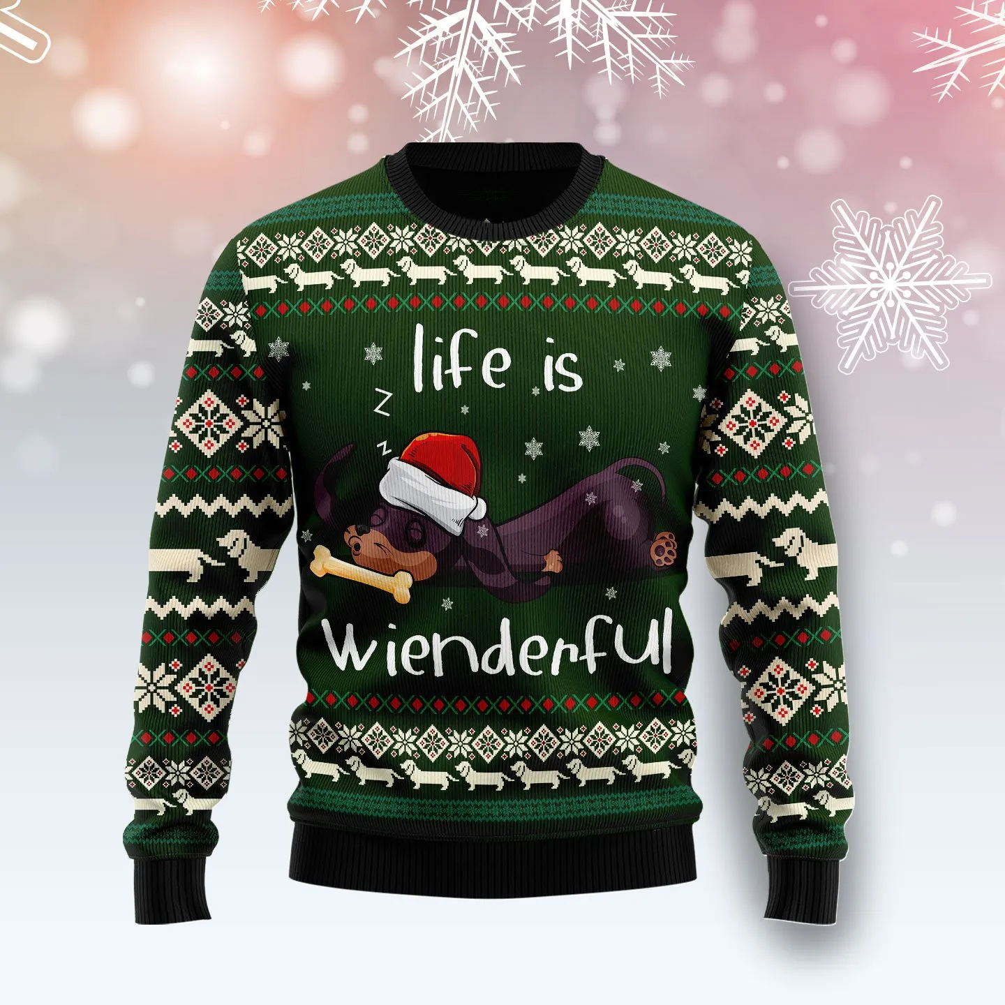 Christmas Ugly Sweater Dachshund Wienderful Funny Unisex Sweater Gift