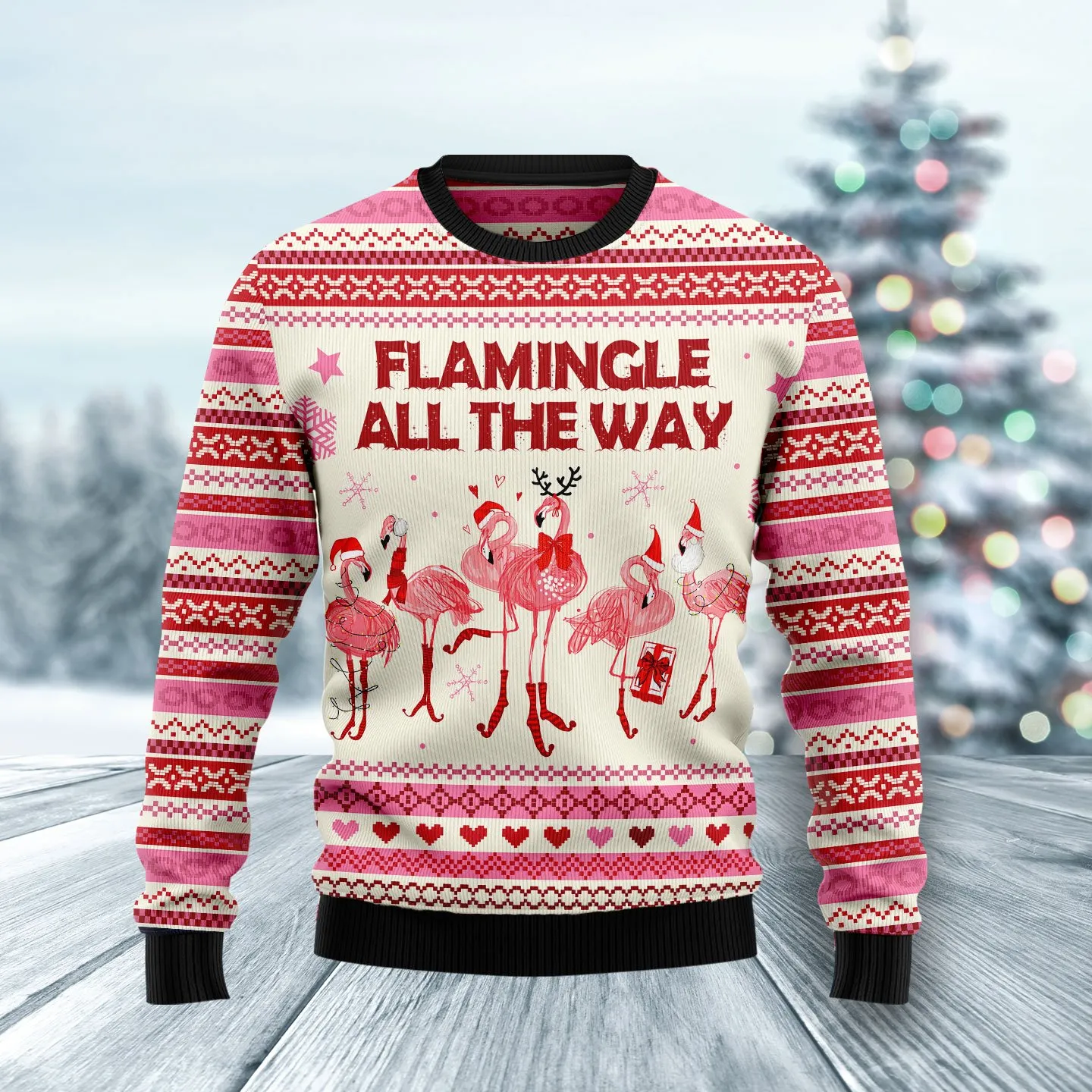 Christmas Ugly Sweater Flamingo Flamingle All The Way Funny Unisex Sweater Gift
