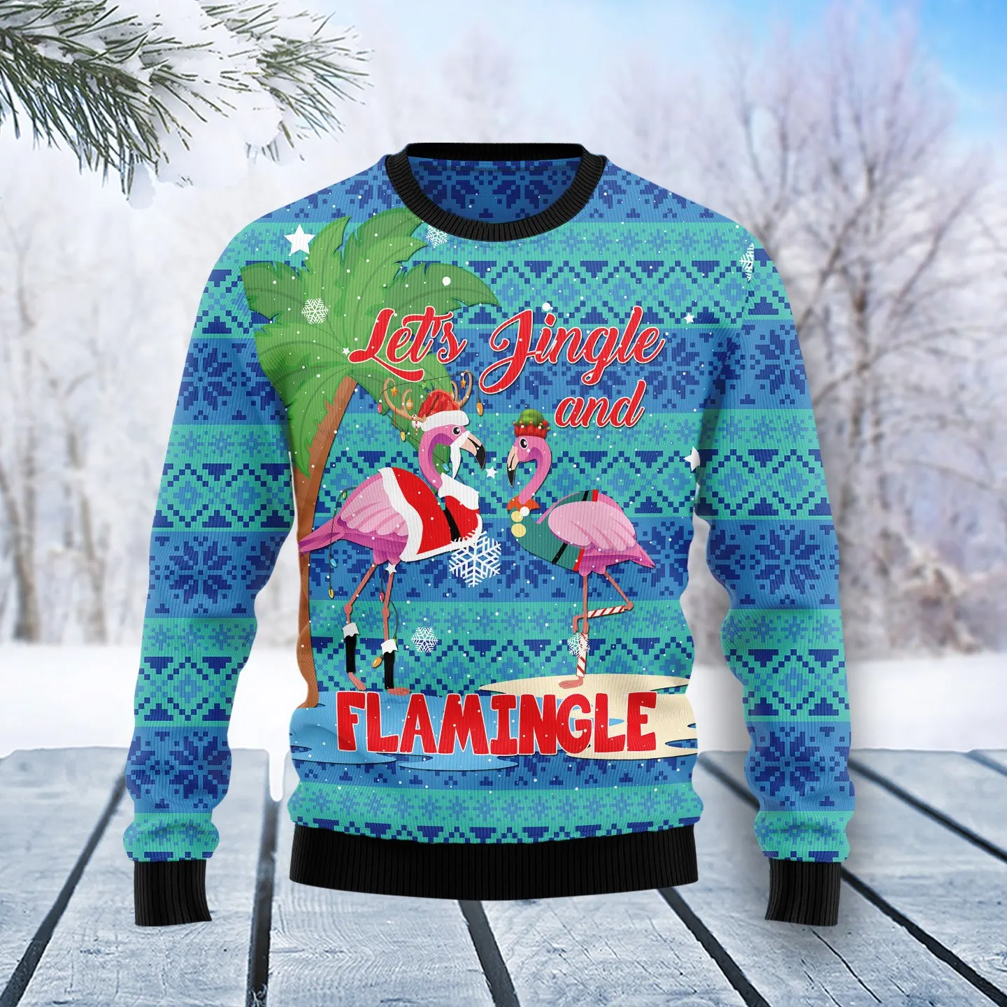 Christmas Ugly Sweater Flamingo Let‘s Jingle Funny Unisex Sweater Gift