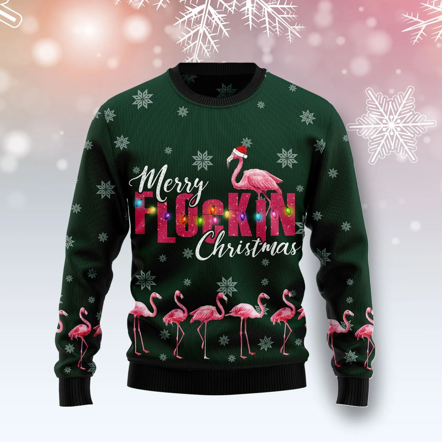 Christmas Ugly Sweater Flamingo Merry Flockin Christmas Funny Unisex Sweater Gift