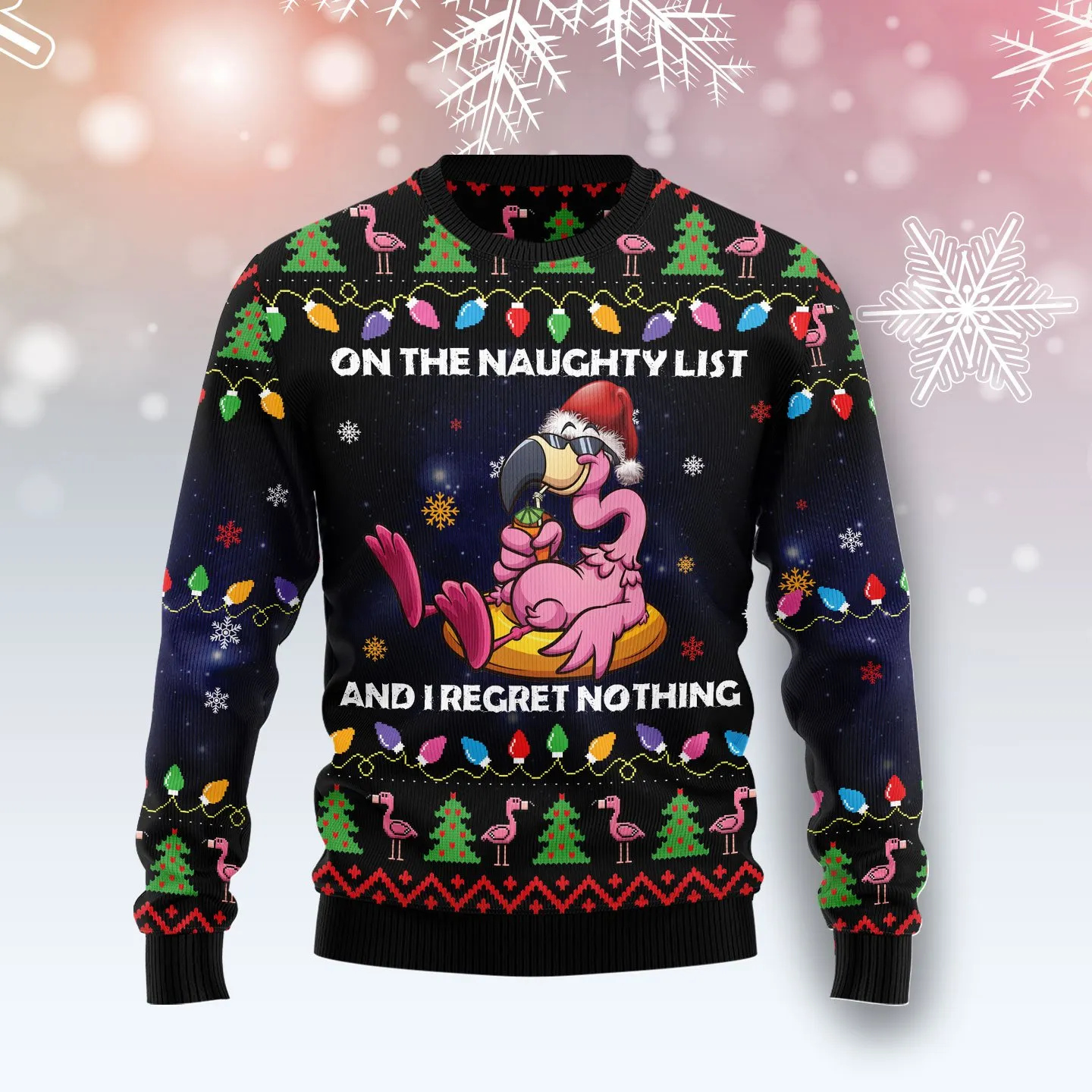 Christmas Ugly Sweater Flamingo On The Naughty List Funny Unisex Sweater Gift