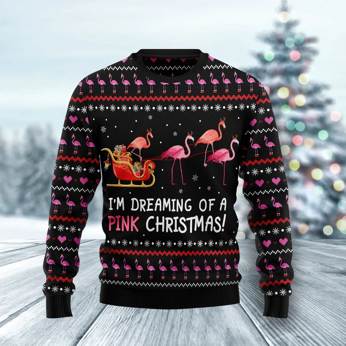 Christmas Ugly Sweater Flamingo Pink Christmas Funny Unisex Sweater Gift
