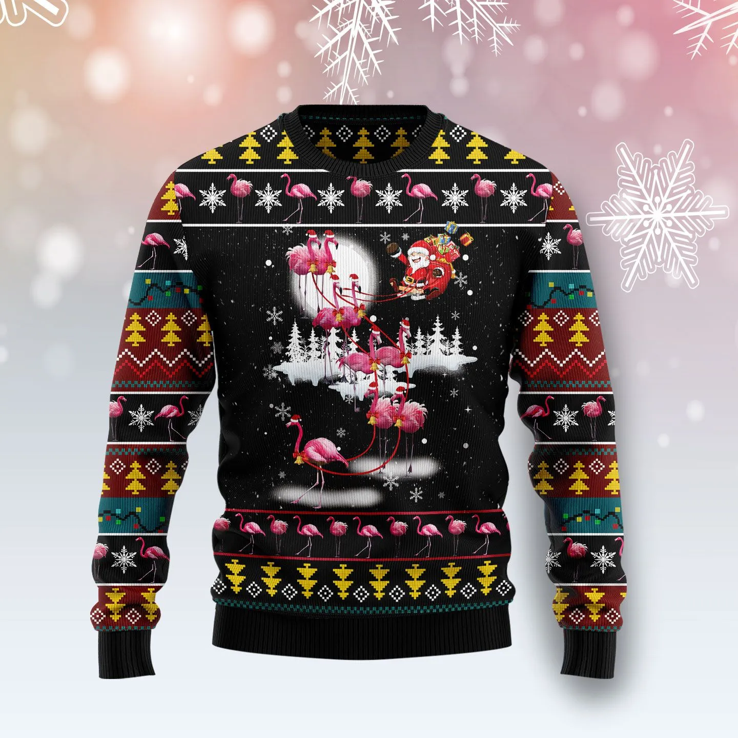 Christmas Ugly Sweater Flamingo Reindeer Funny Unisex Sweater Gift