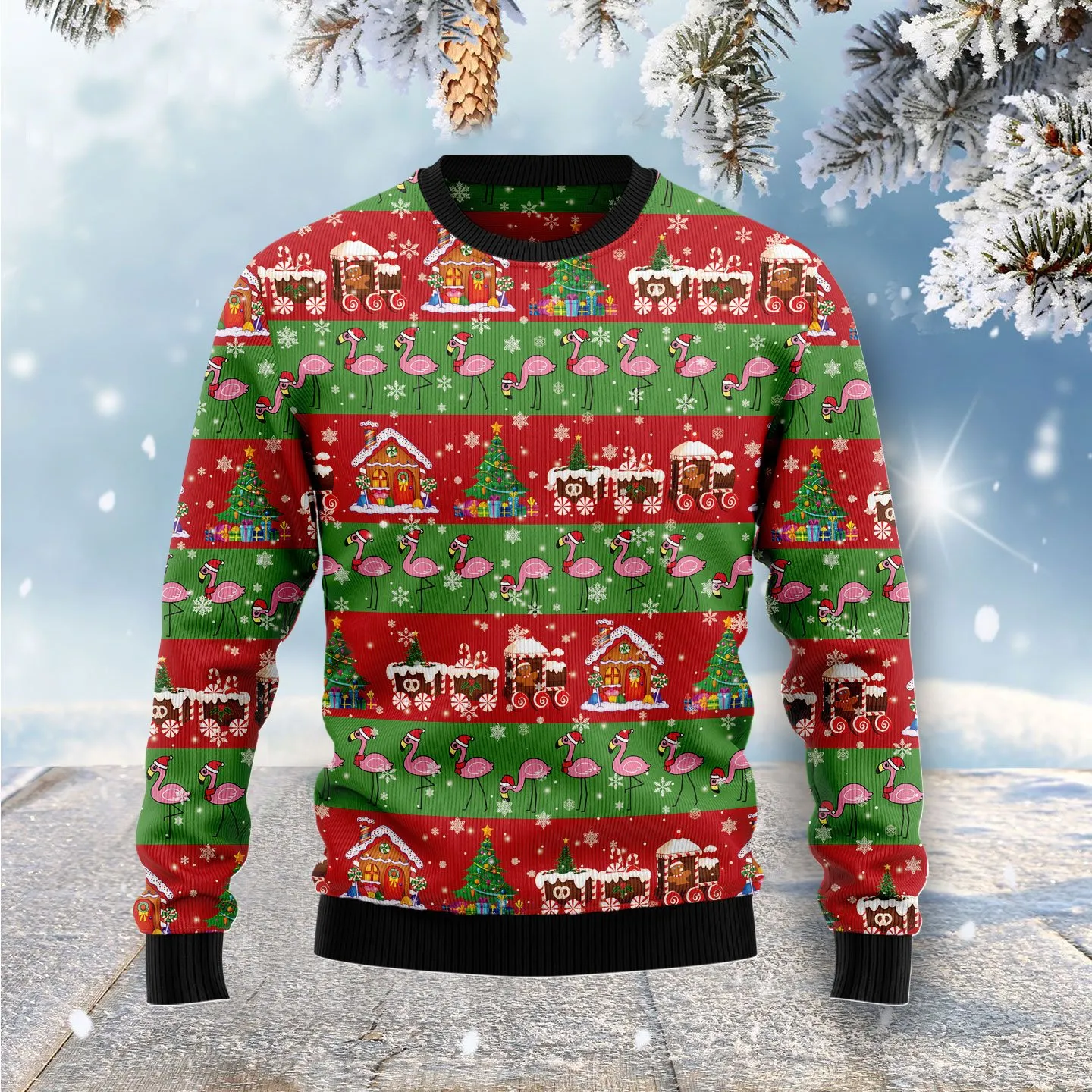Christmas Ugly Sweater Flamingo Snow Funny Unisex Sweater Gift