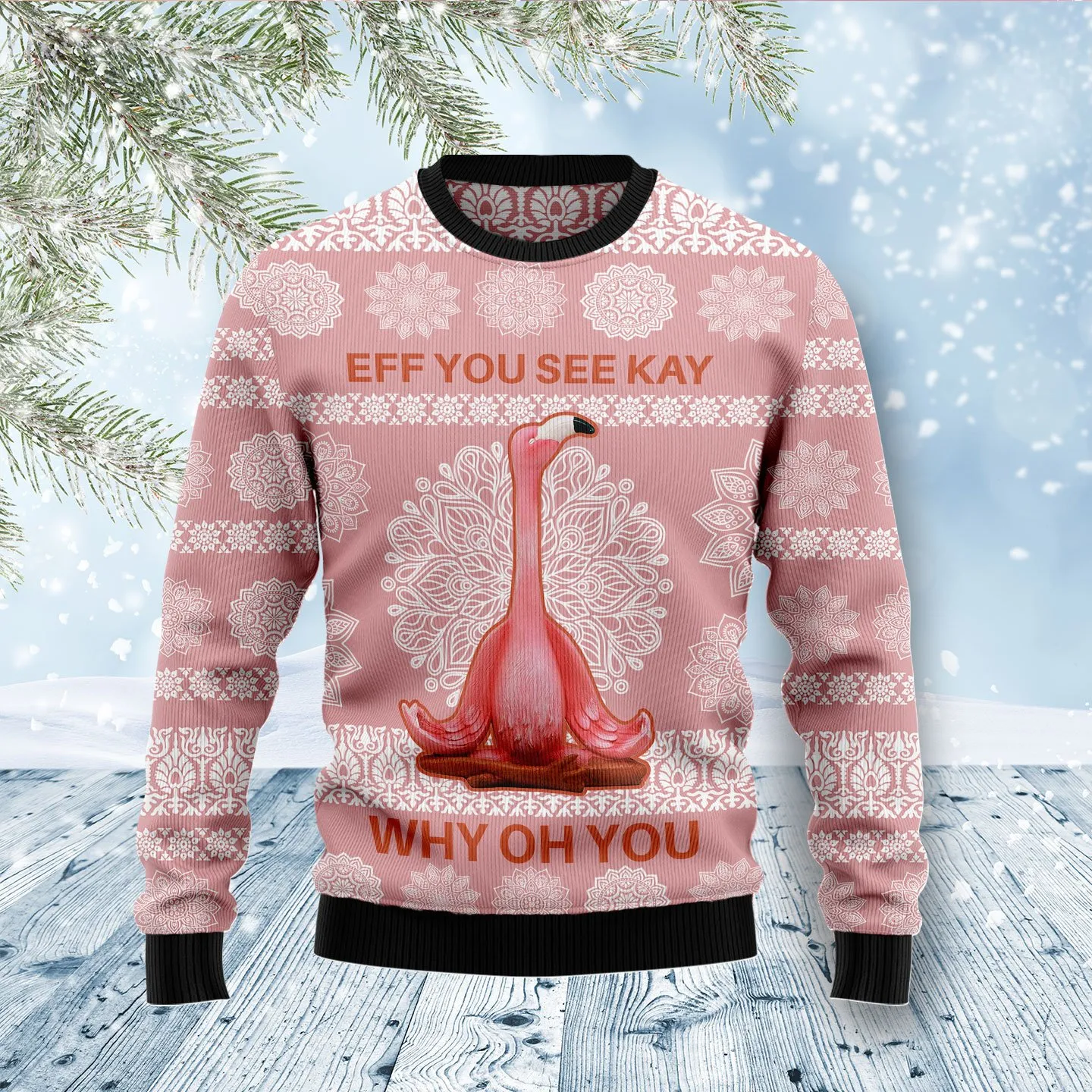 Christmas Ugly Sweater Flamingo Why Oh You Funny Unisex Sweater Gift