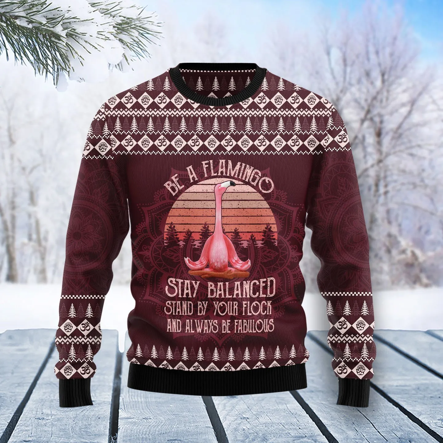 Christmas Ugly Sweater Flamingo Yoga Funny Unisex Sweater Gift