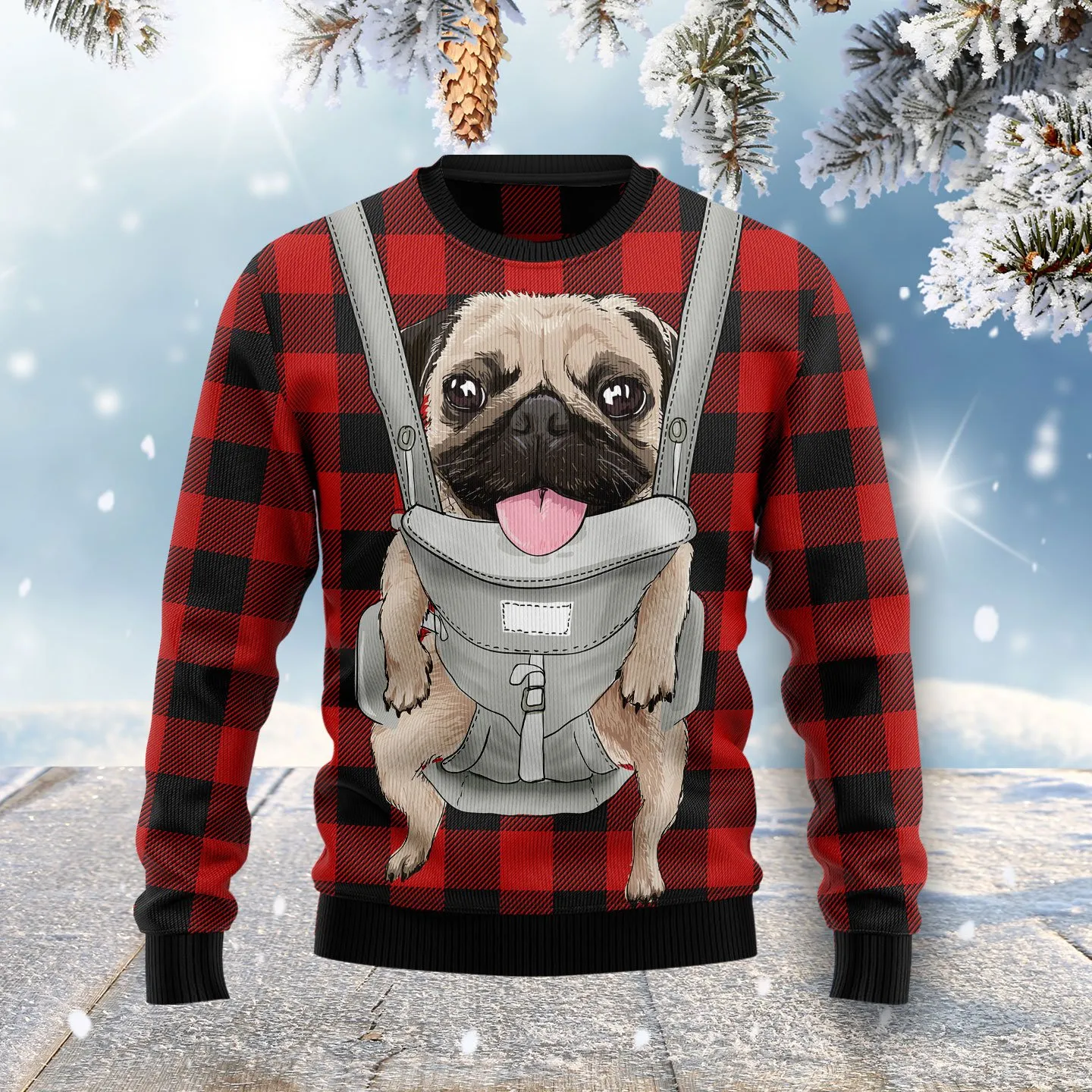Christmas Ugly Sweater Front Carrier Dog Pug Funny Unisex Sweater Gift
