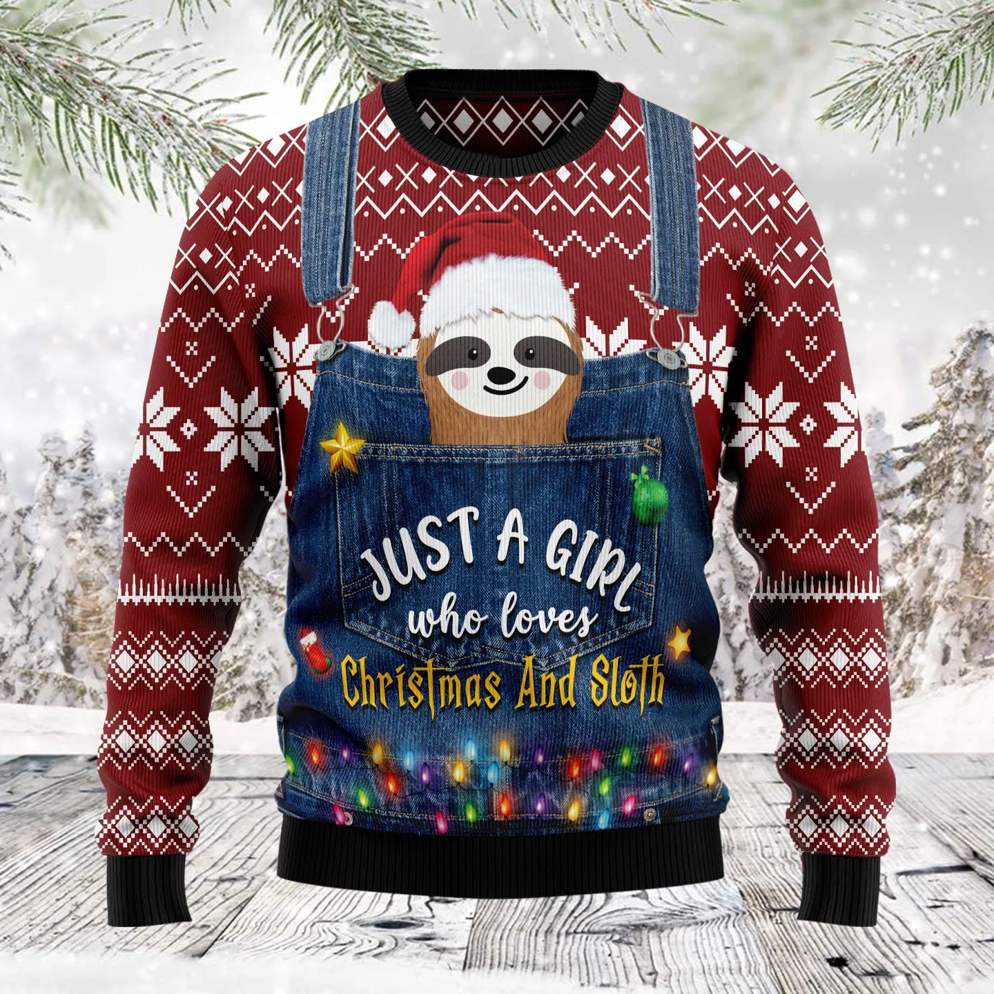 Christmas Ugly Sweater Girl Who Loves Christmas And Sloth Funny Unisex Sweater Gift