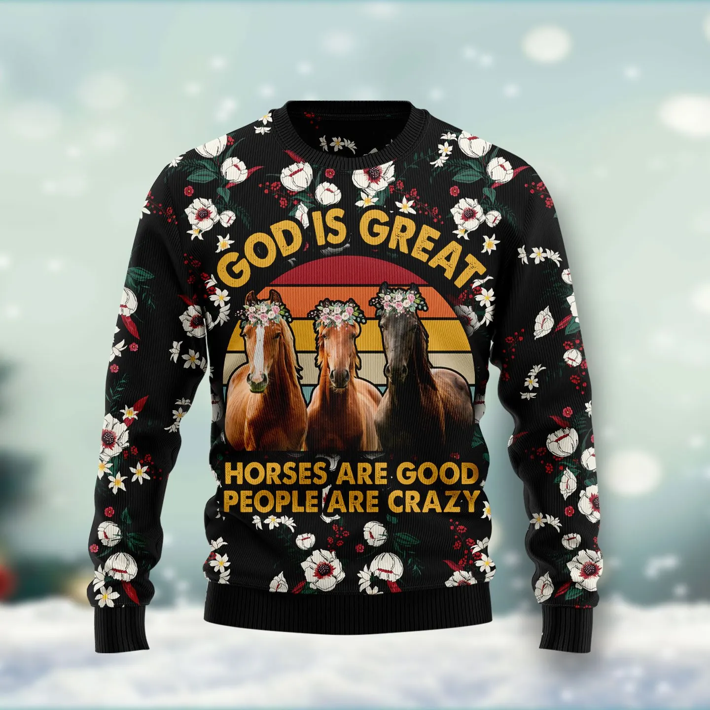Christmas Ugly Sweater God Horses People Funny Unisex Sweater Gift