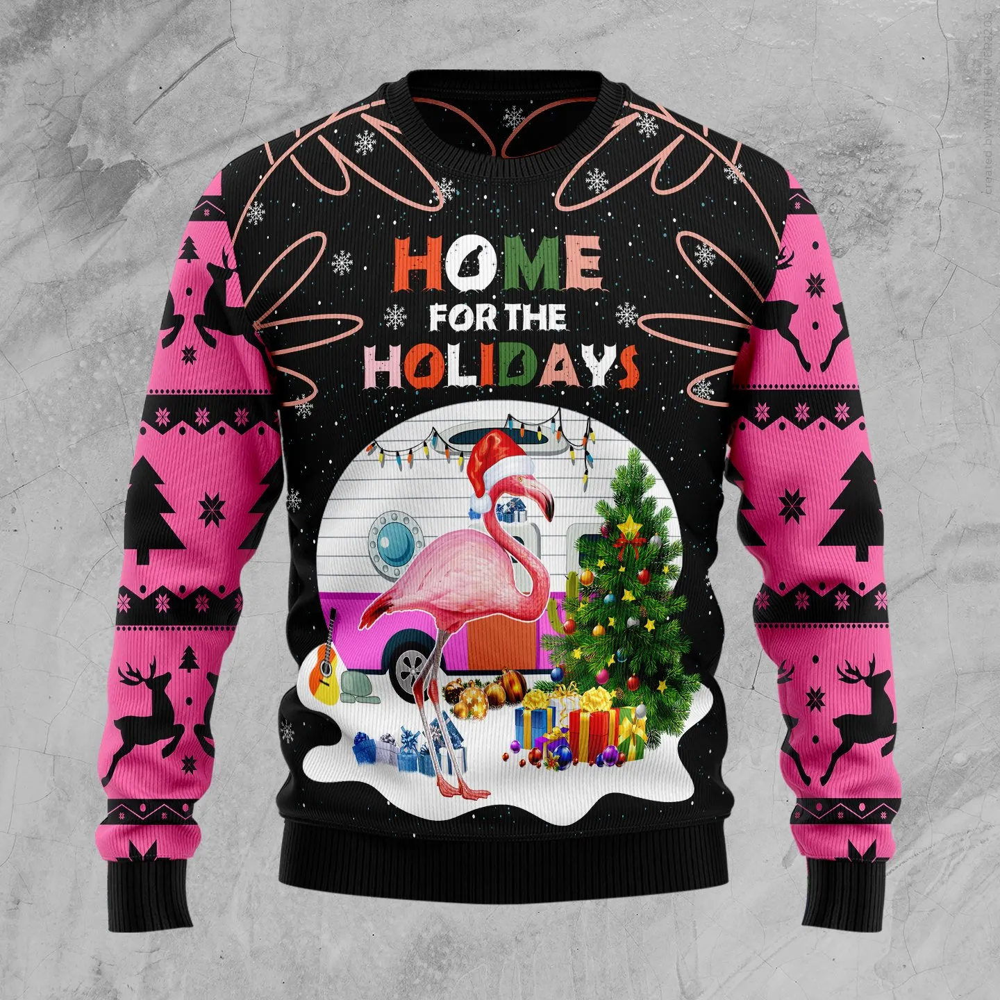 Christmas Ugly Sweater Home For The Holidays Flamingo Funny Unisex Sweater Gift