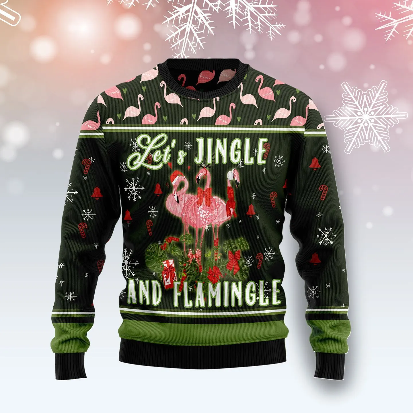 Christmas Ugly Sweater Lets Jingle And Flamingle Flamingo Funny Unisex Sweater Gift