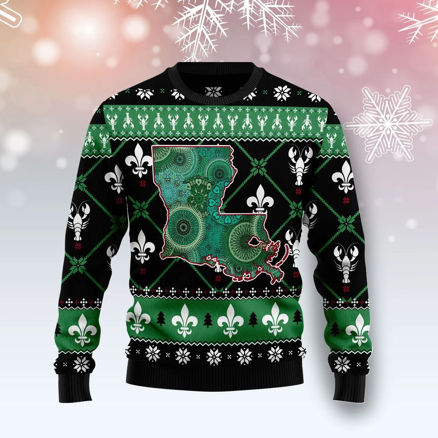 Christmas Ugly Sweater Louisiana Symbols Pattern Funny Unisex Sweater Gift
