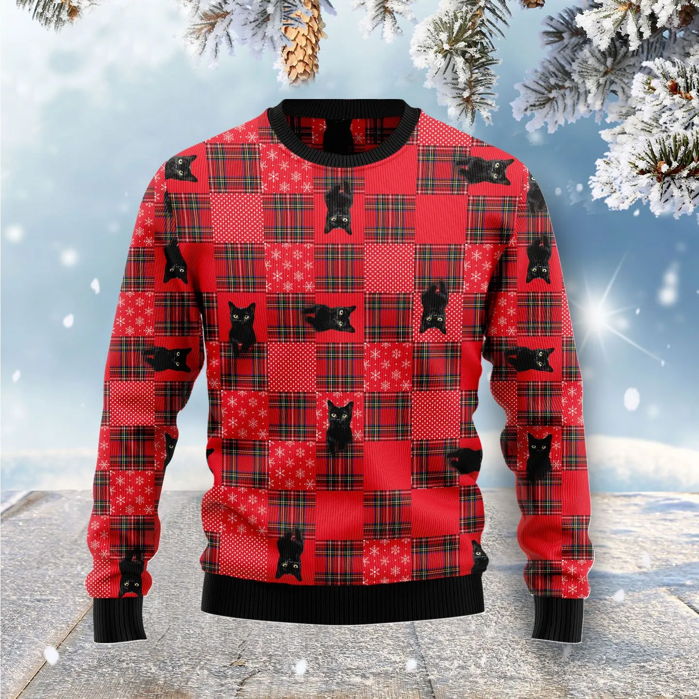 Christmas Ugly Sweater Lovely Black Cat Funny Unisex Sweater Gift