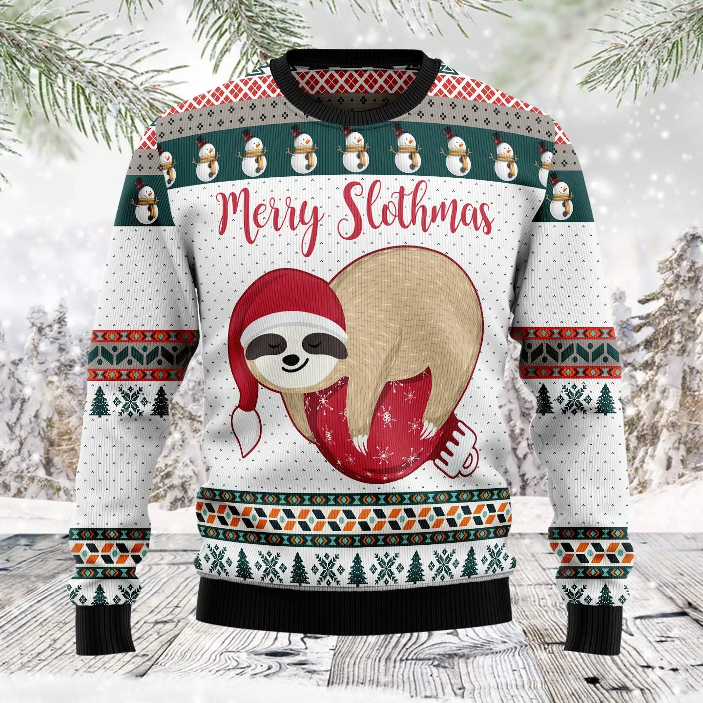 Christmas Ugly Sweater Merry Slothmas Funny Unisex Sweater Gift