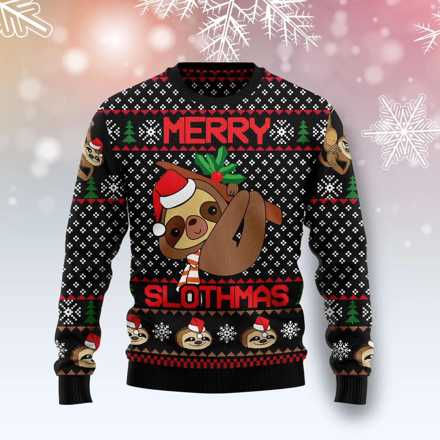 Christmas Ugly Sweater Merry Slothmas Funny Unisex Sweater Gift
