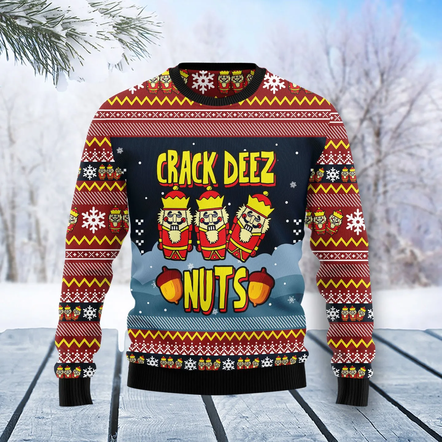 Christmas Ugly Sweater Nutcracker Crack Deez Nuts Funny Unisex Sweater Gift