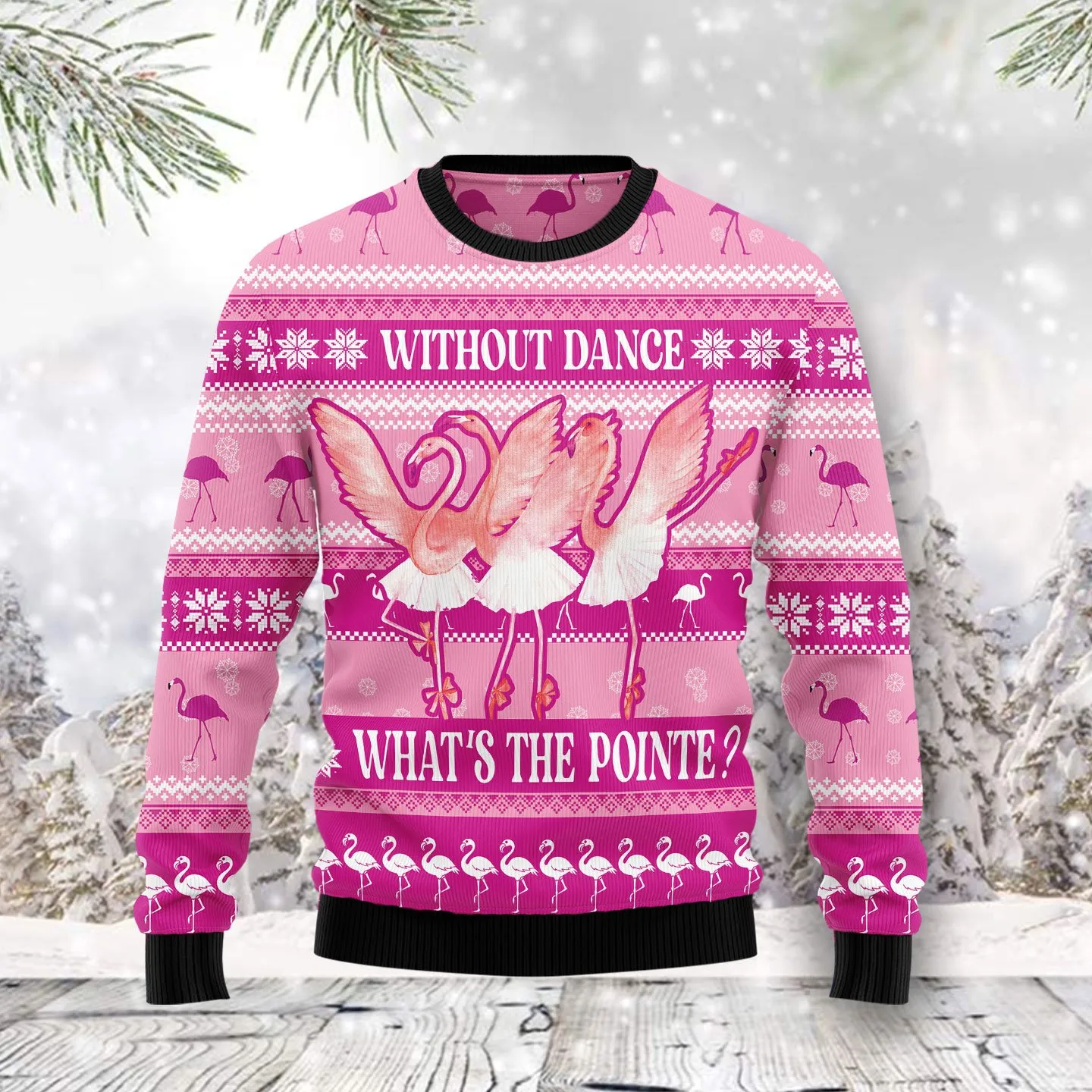 Christmas Ugly Sweater Pointe Flamingo Ballet Funny Unisex Sweater Gift