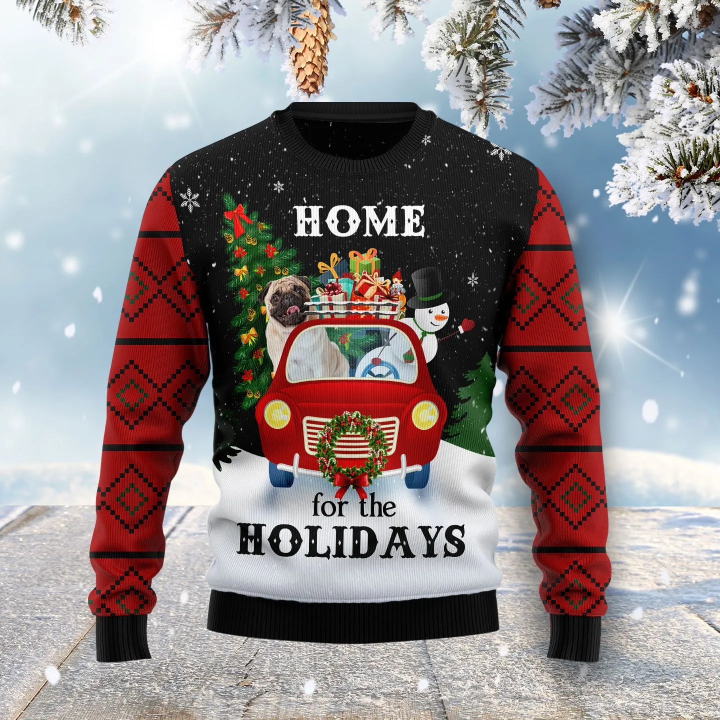 Christmas Ugly Sweater Pug And Snowman Funny Unisex Sweater Gift