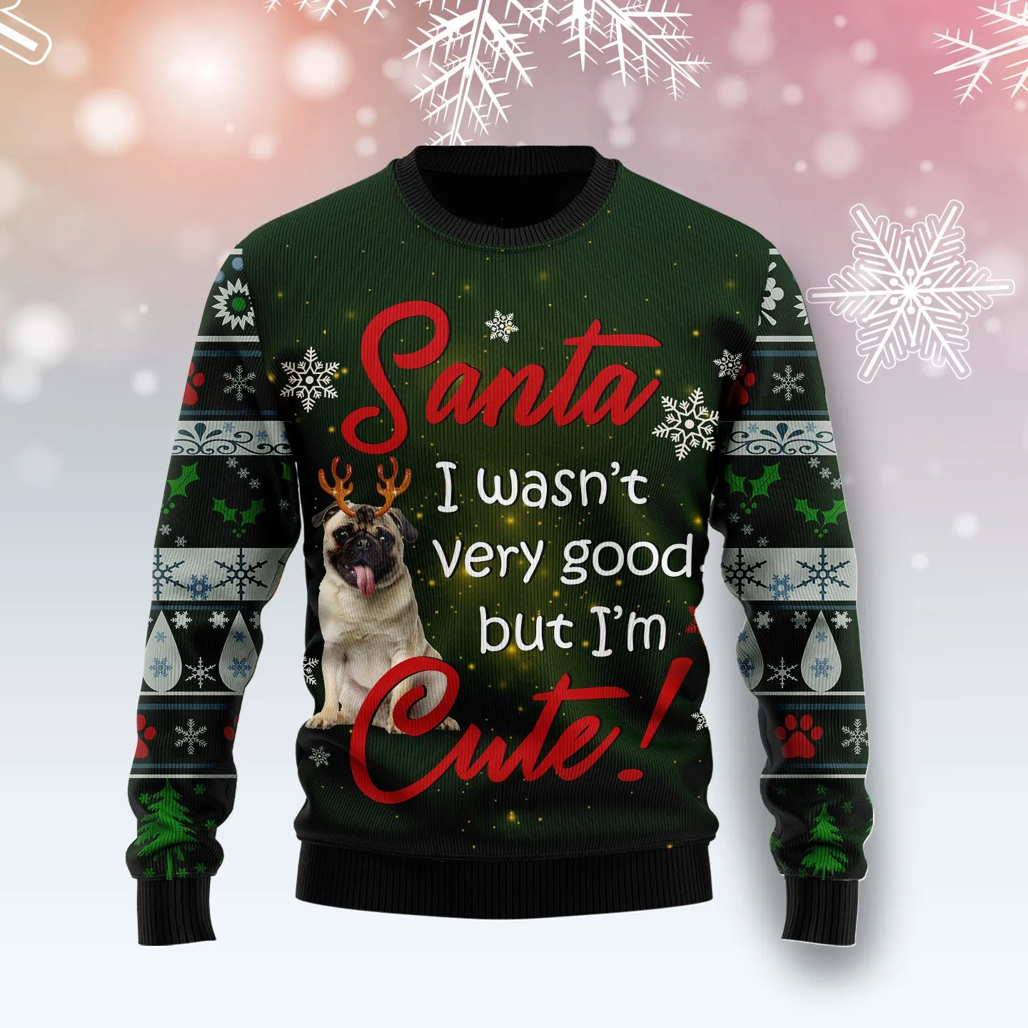 Christmas Ugly Sweater Pug Cute Funny Unisex Sweater Gift