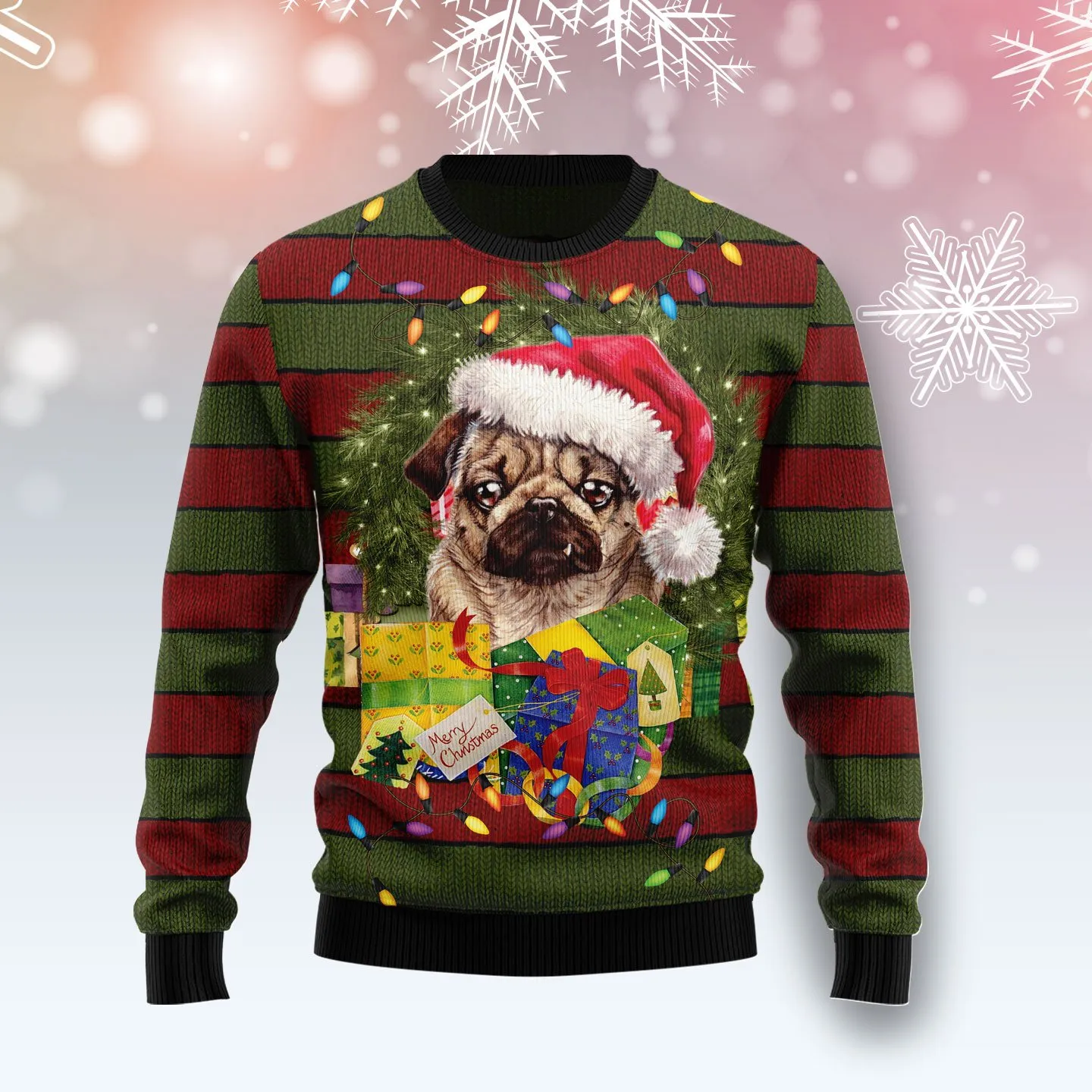 Christmas Ugly Sweater Pug Gift Xmas Funny Unisex Sweater Gift