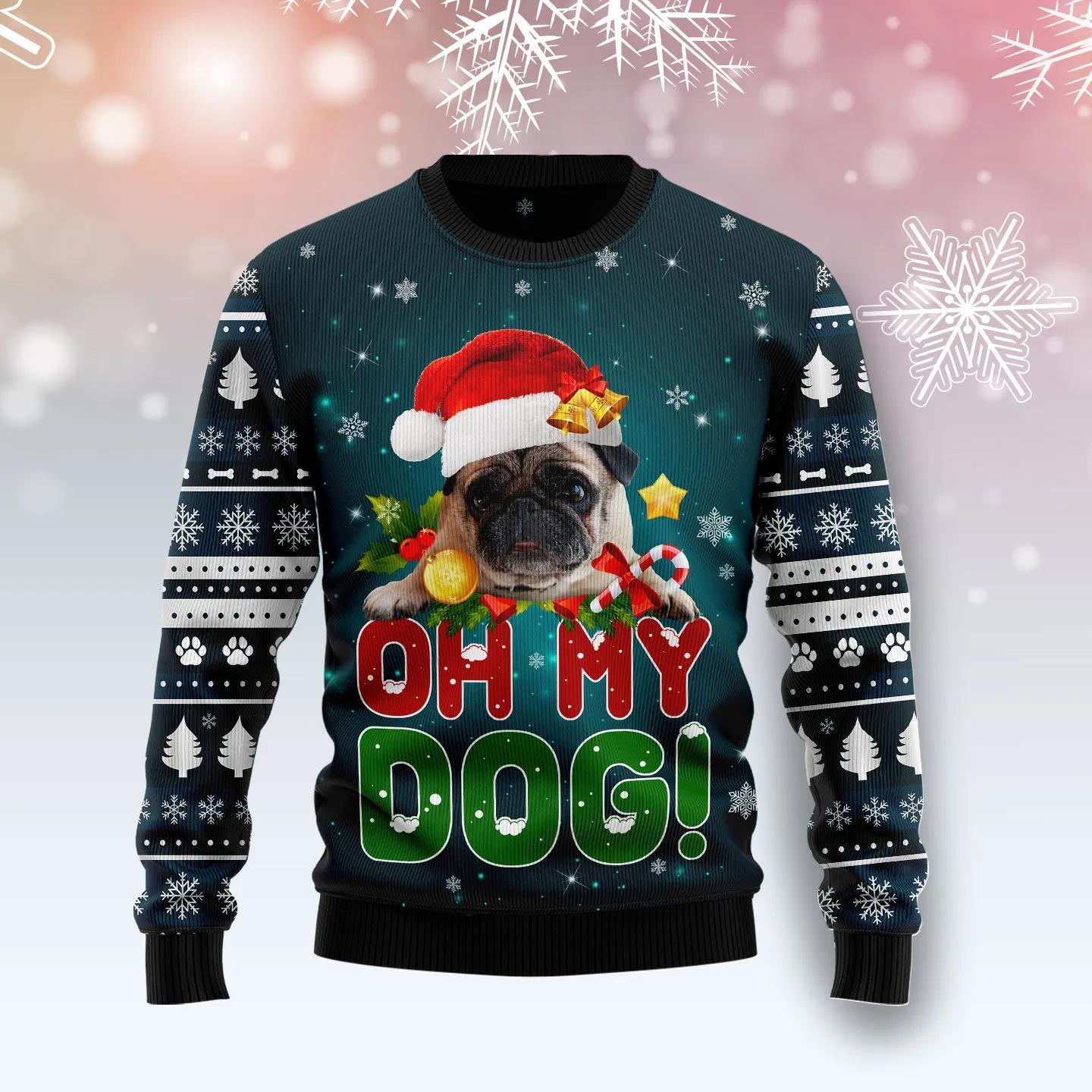 Christmas Ugly Sweater Pug Oh My Dog Funny Unisex Sweater Gift
