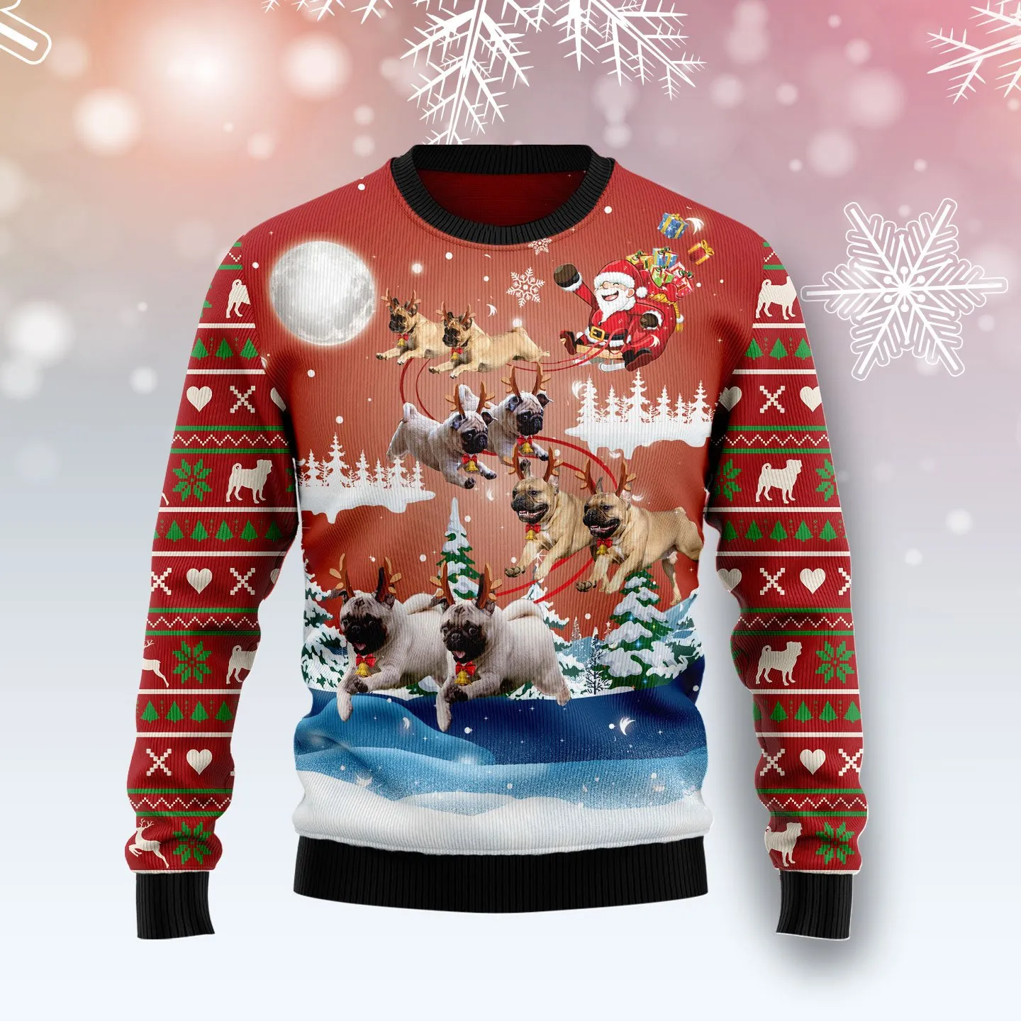 Christmas Ugly Sweater Pug Reindeer Funny Unisex Sweater Gift