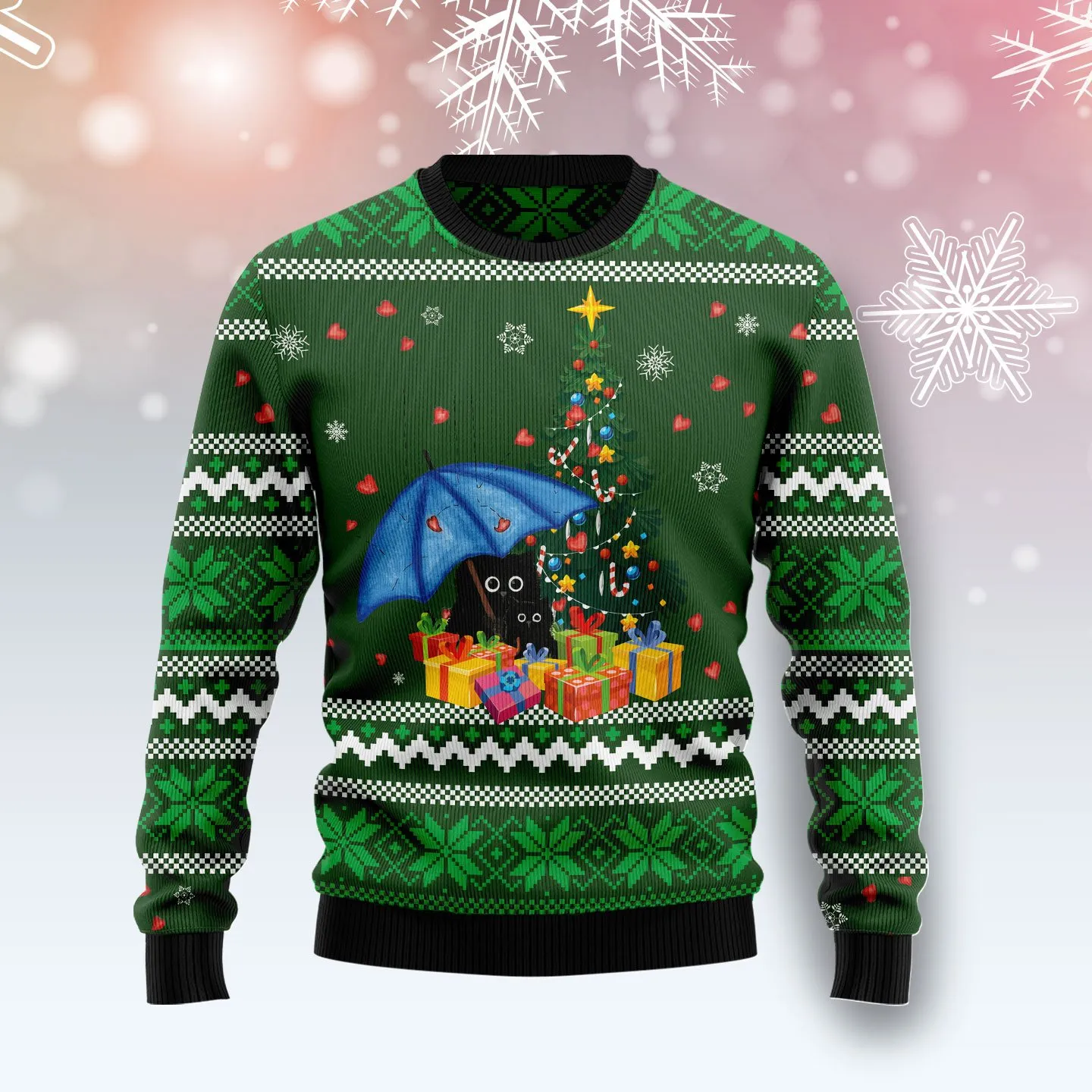 Christmas Ugly Sweater Rain With Love Black Cat Funny Unisex Sweater Gift