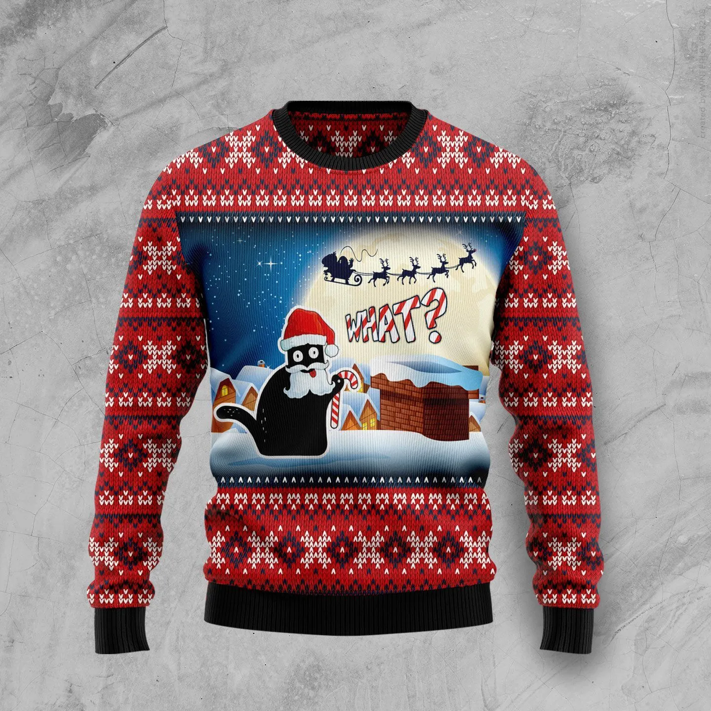 Christmas Ugly Sweater Santa Black Cat What Funny Unisex Sweater Gift
