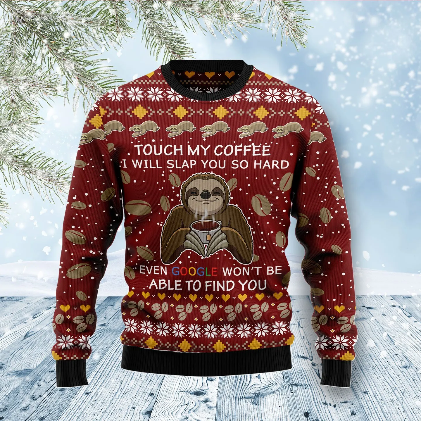 Christmas Ugly Sweater Sloth Coffee Funny Unisex Sweater Gift