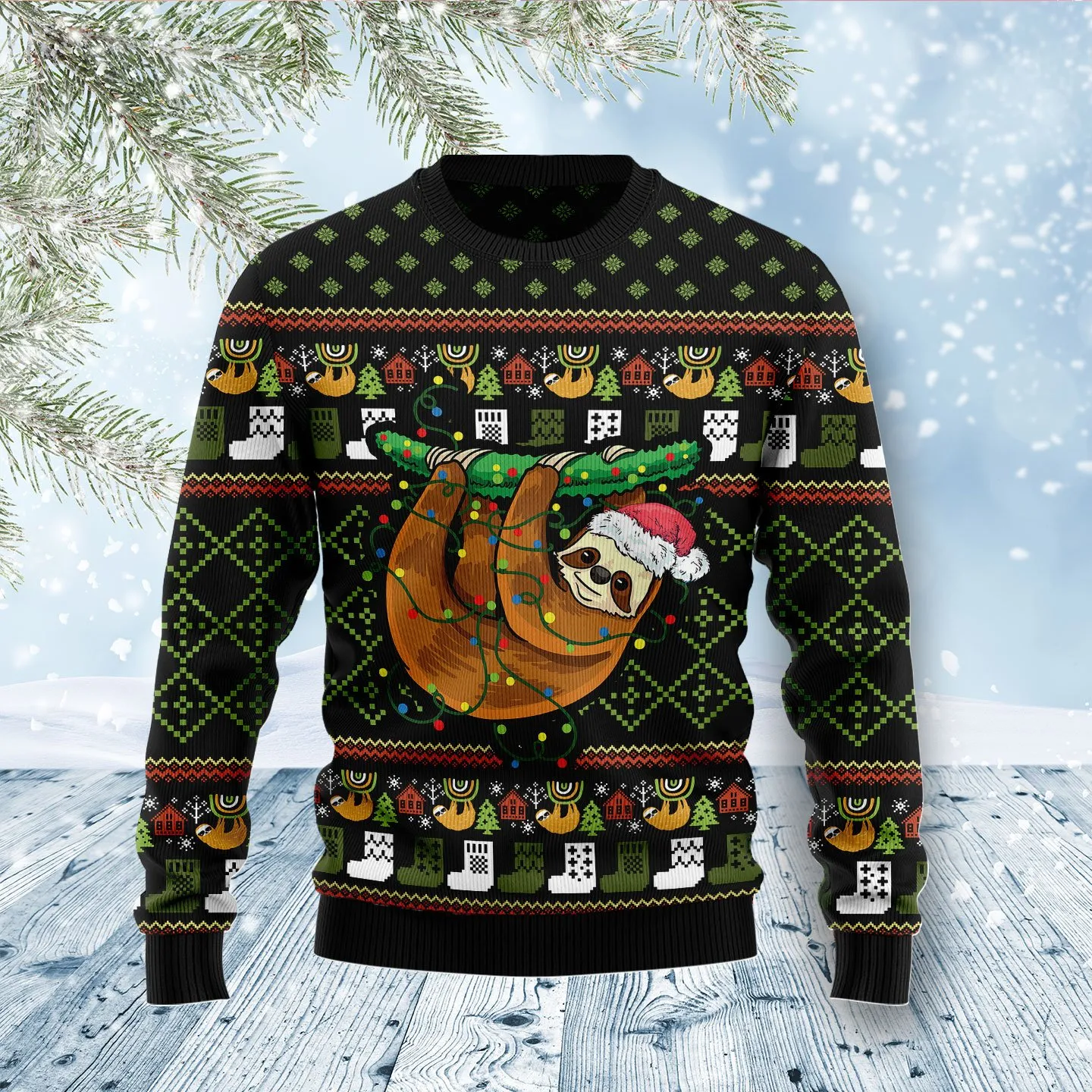 Christmas Ugly Sweater Sloth Light Funny Unisex Sweater Gift
