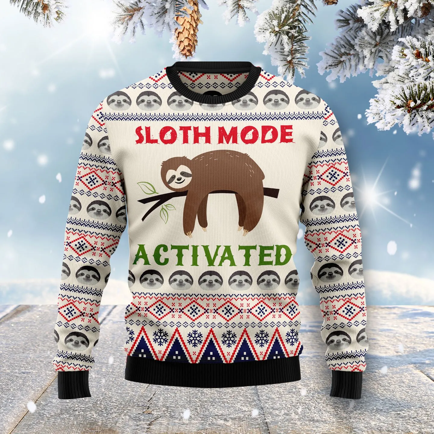 Christmas Ugly Sweater Sloth Mode Activated Funny Unisex Sweater Gift