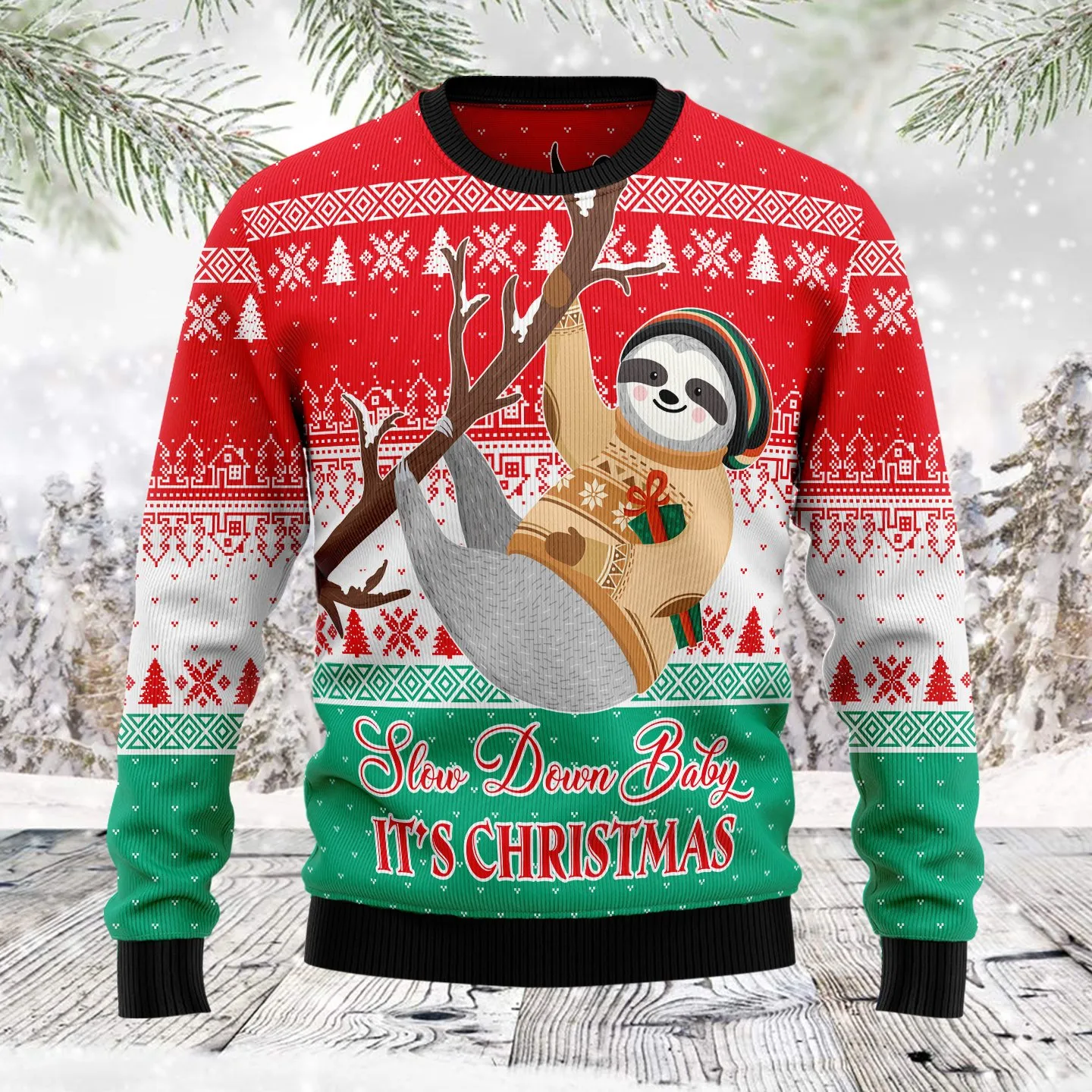 Christmas Ugly Sweater Sloth Slow Down Funny Unisex Sweater Gift