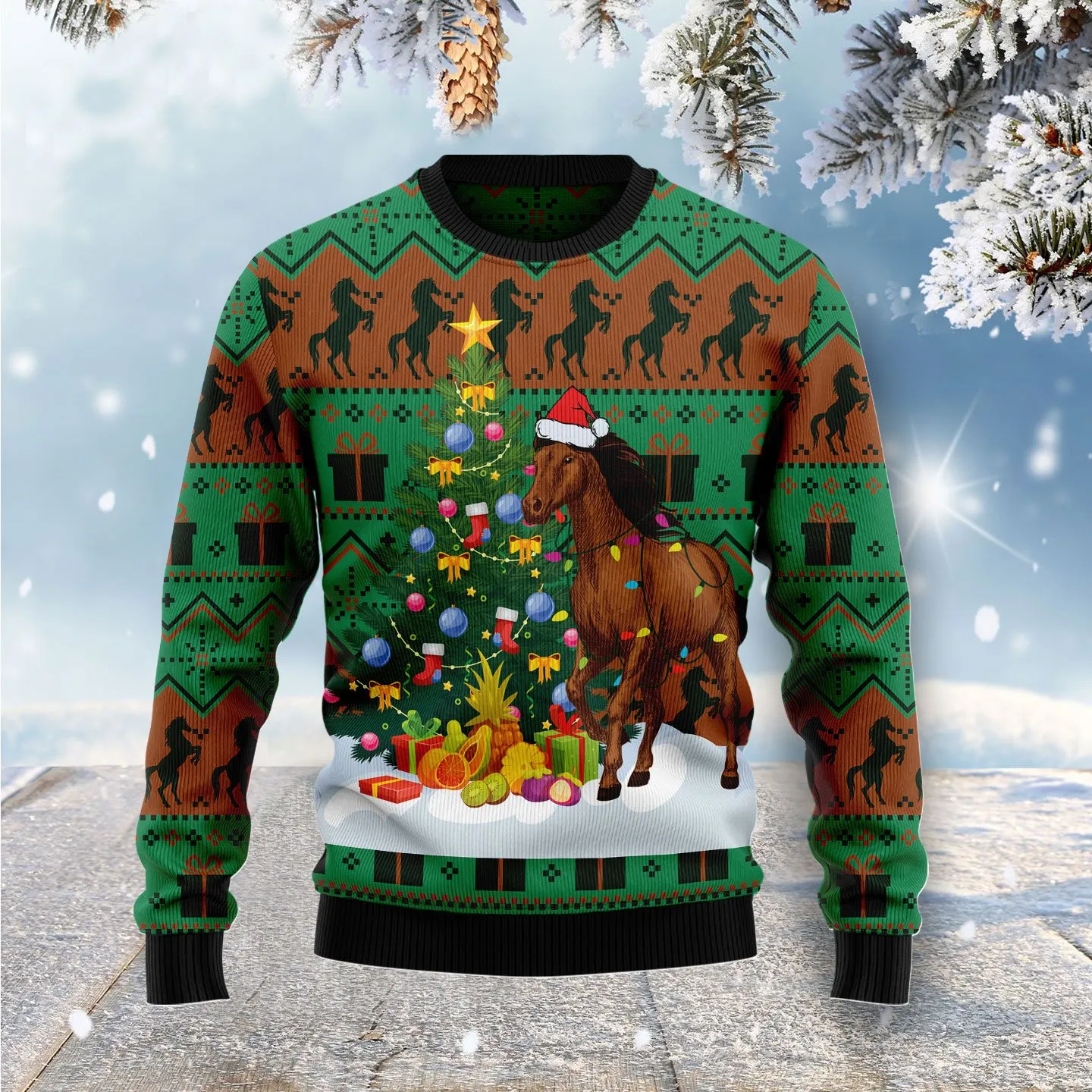 Christmas Ugly Sweater Tree Horse Funny Unisex Sweater Gift