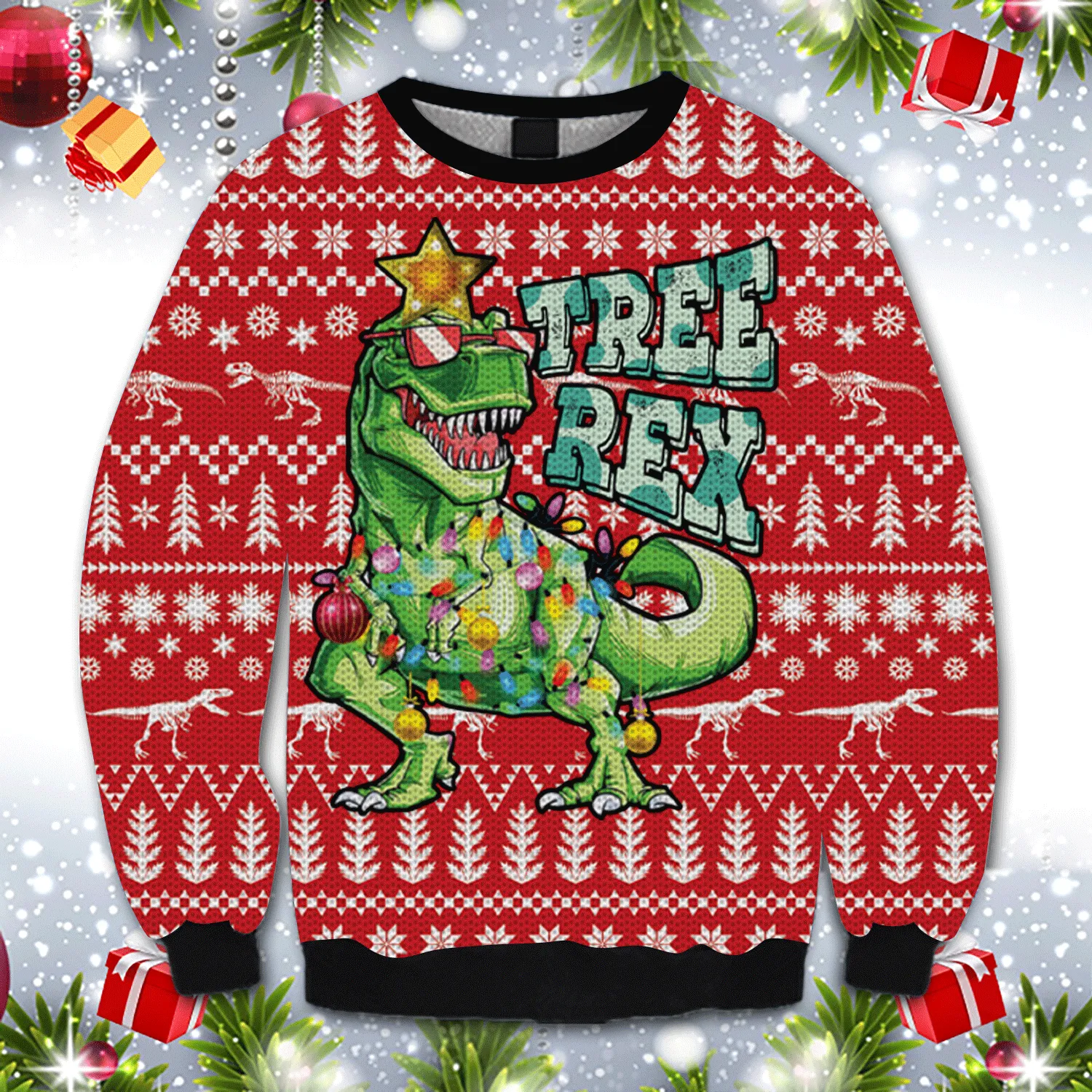 Christmas Ugly Sweater Tree Rex T Rex Dinosaur Funny Unisex Sweater Gift